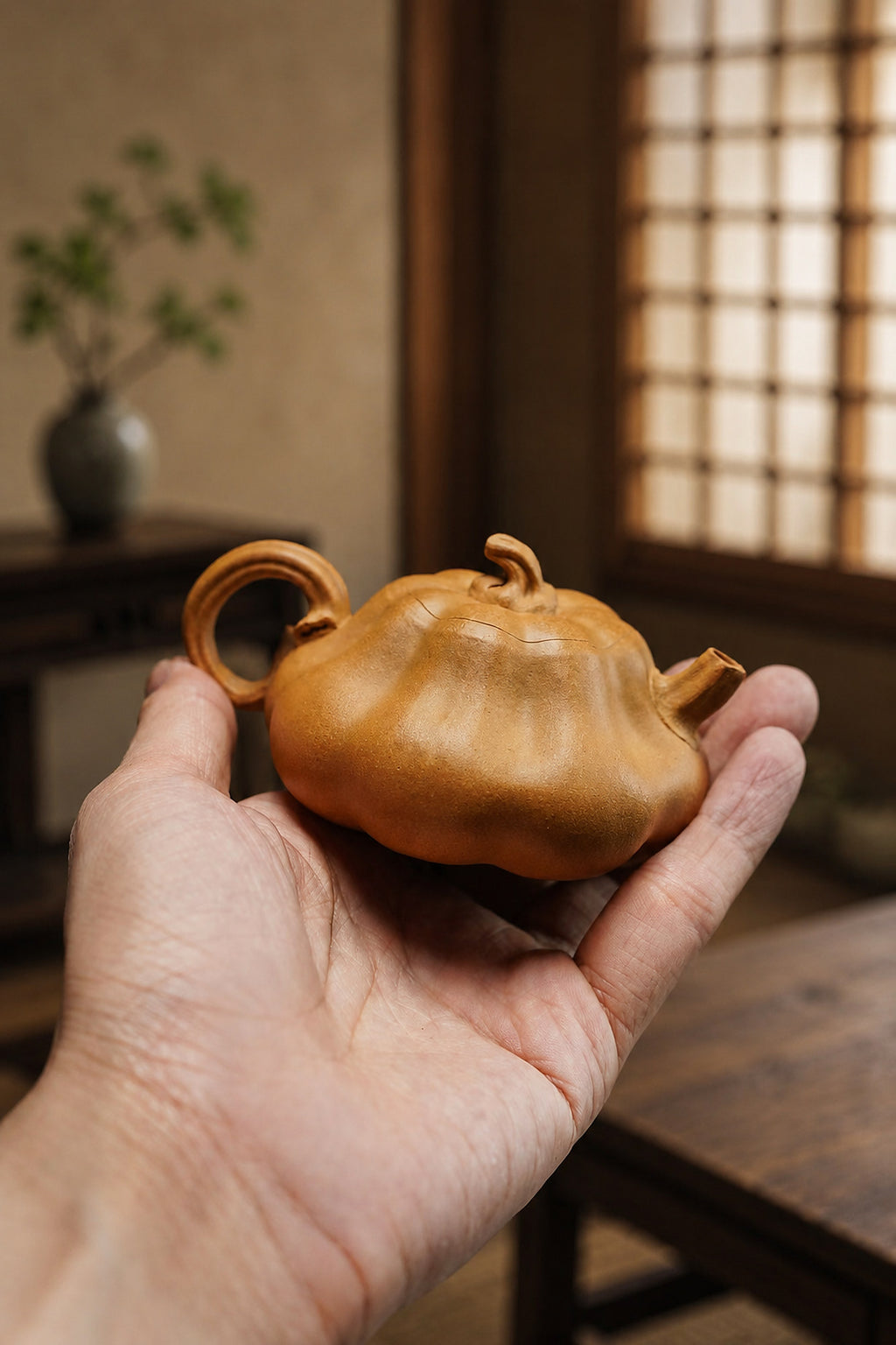 Product view 7 of 135ml Pumpkin Form zisha teapot in Golden Duanni Clay, No. 242