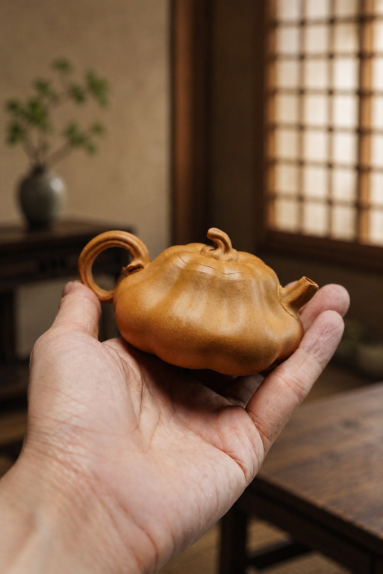Product view 7 of 135ml Pumpkin Form zisha teapot in Golden Duanni Clay, No. 242