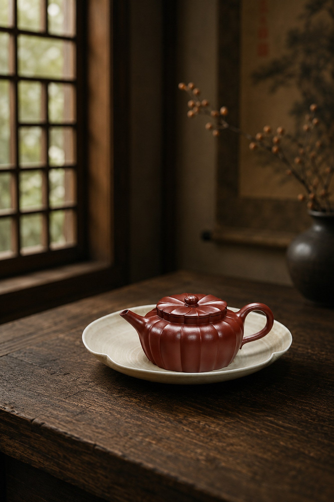 Product view 2 of 100ml Ribbed Form zisha teapot in Zhuni Clay, No. 228