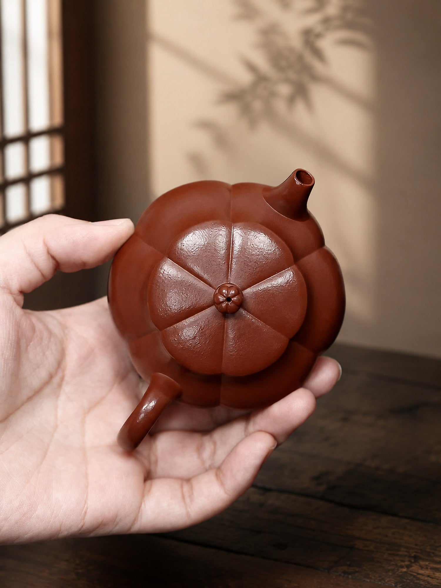 Product view 1 of 110ml Ribbed Form zisha teapot in Zhuni Clay, No. 420