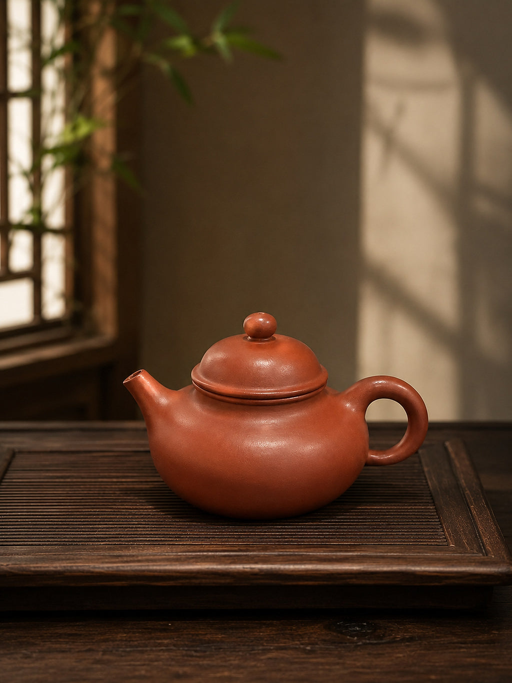 Zhuni Rongtian Yixing teapot in warm window light
