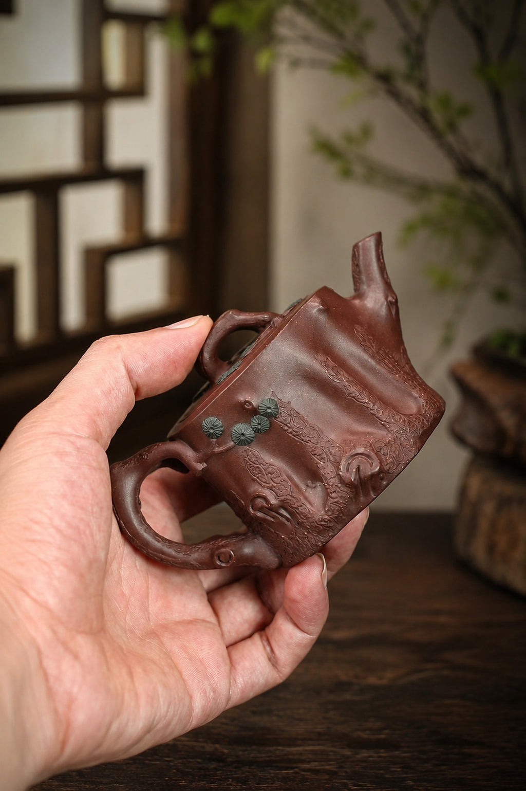 Product view 7 of 130ml Sculptural Form zisha teapot in Dicaoqing Zini Clay, No. 359