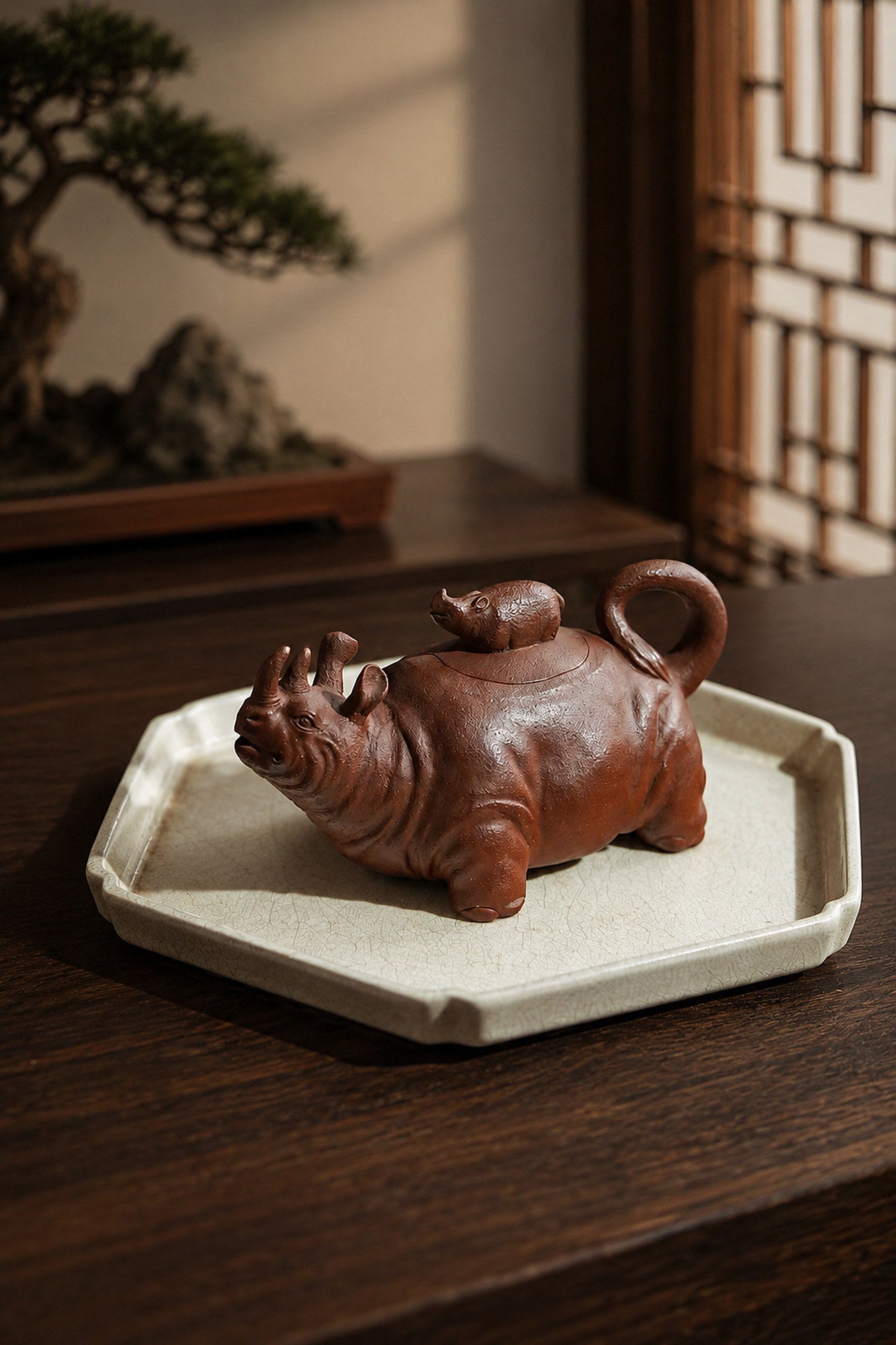 Product view 8 of 220ml Sculptural Form zisha teapot in Red Jiangponi Clay, No. 254