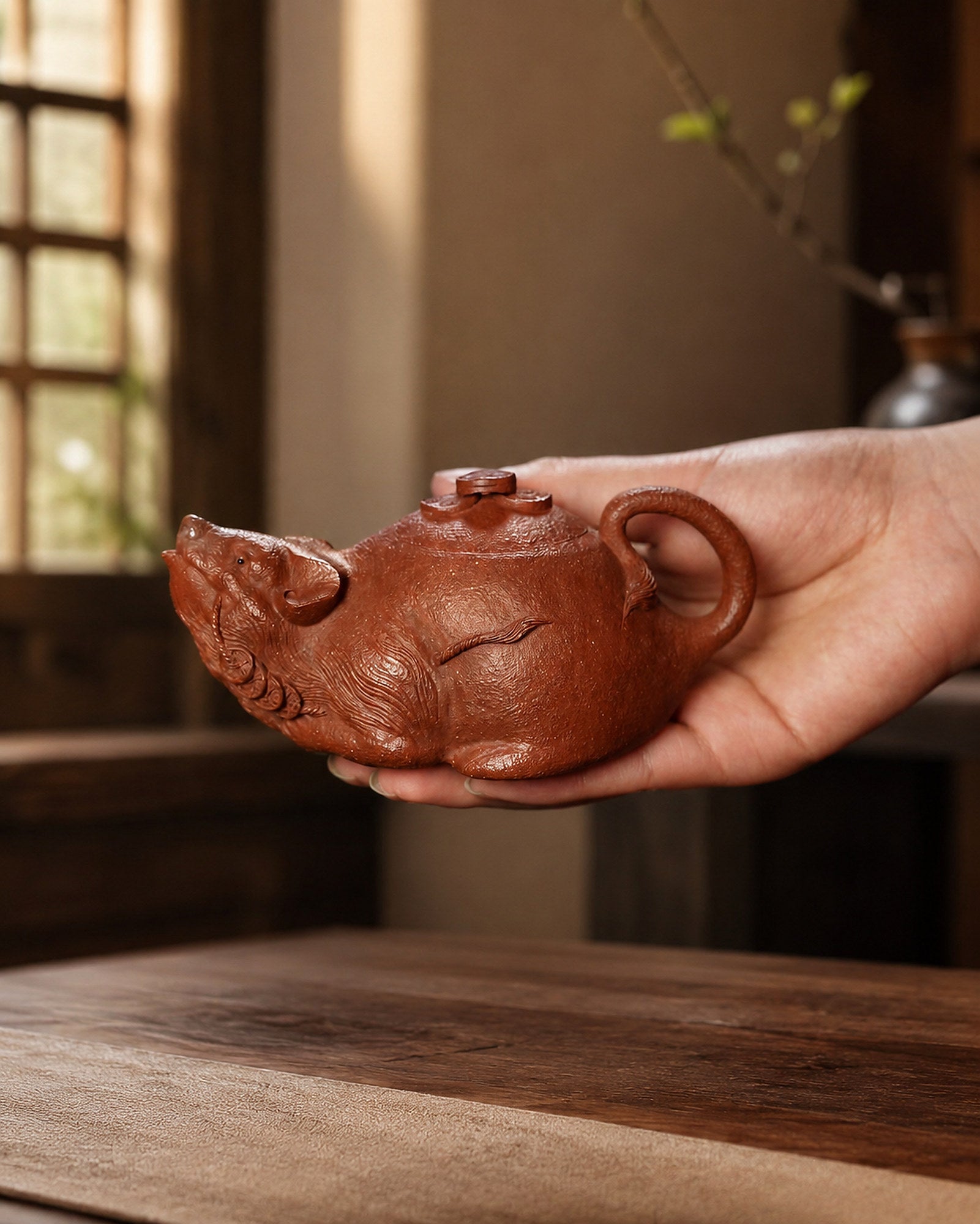 Product view 1 of 135ml Sculptural Form zisha teapot in Red Jiangponi Clay, No. 262