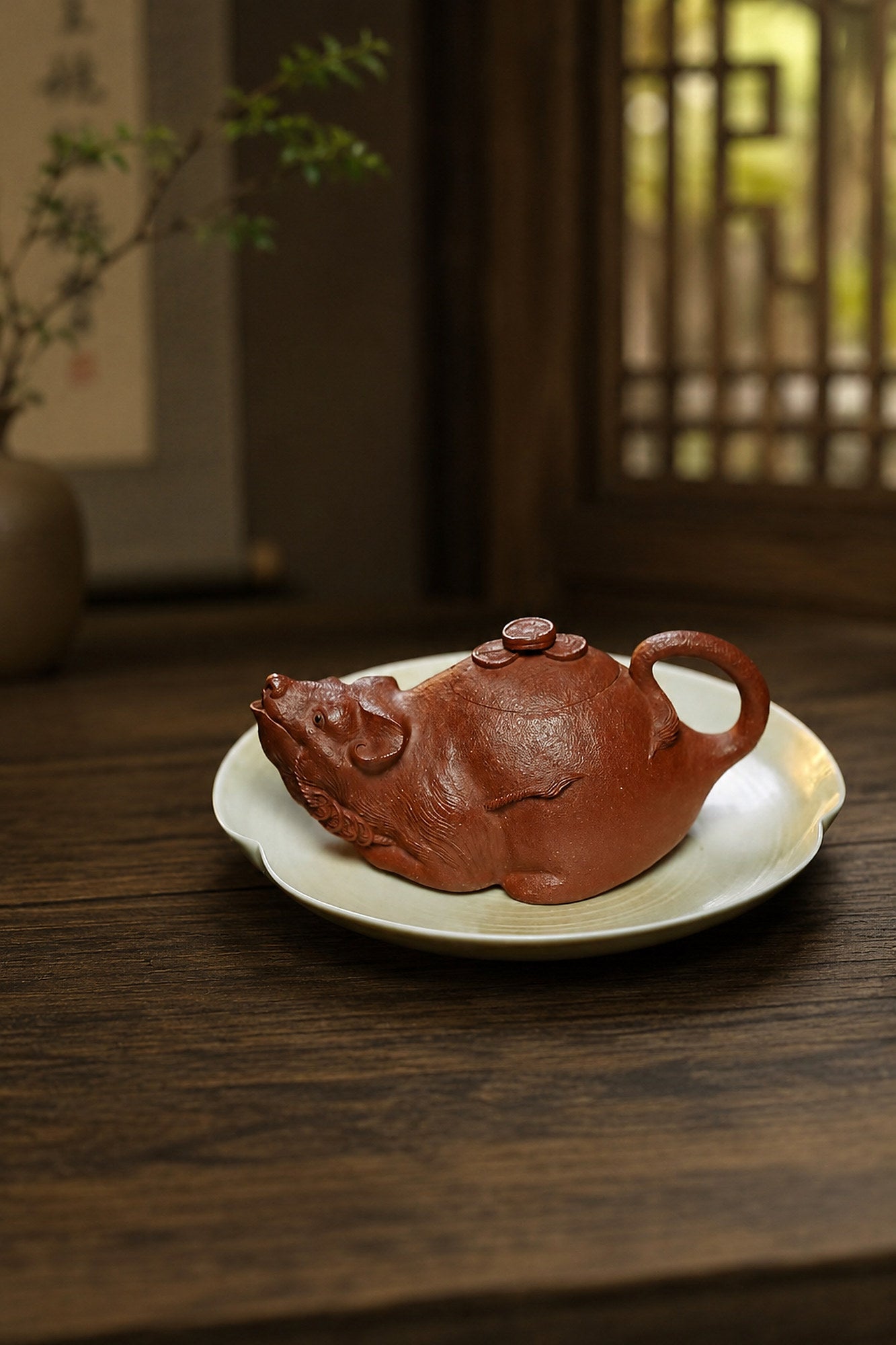 Product view 2 of 135ml Sculptural Form zisha teapot in Red Jiangponi Clay, No. 262