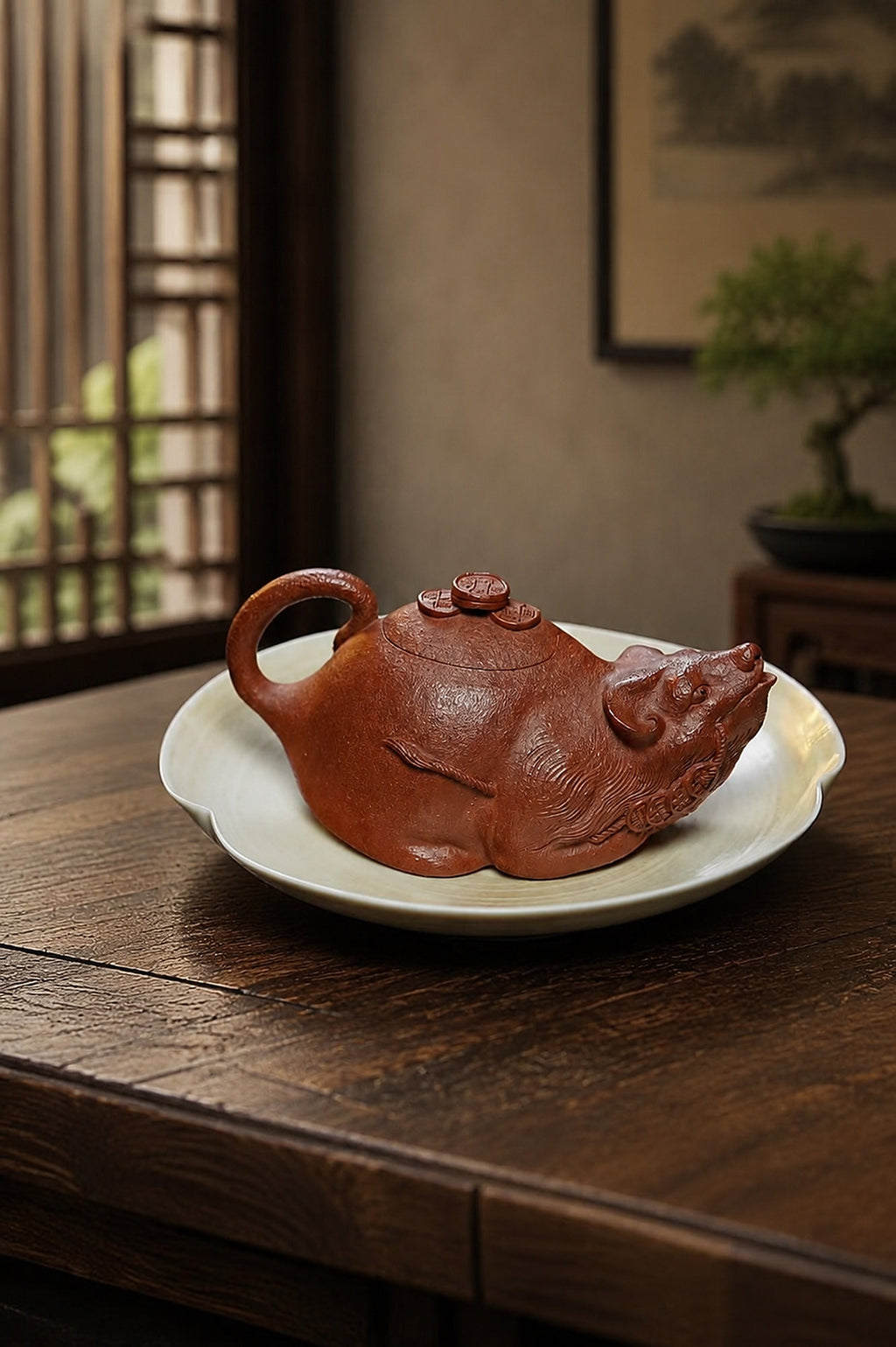 Product view 5 of 135ml Sculptural Form zisha teapot in Red Jiangponi Clay, No. 262