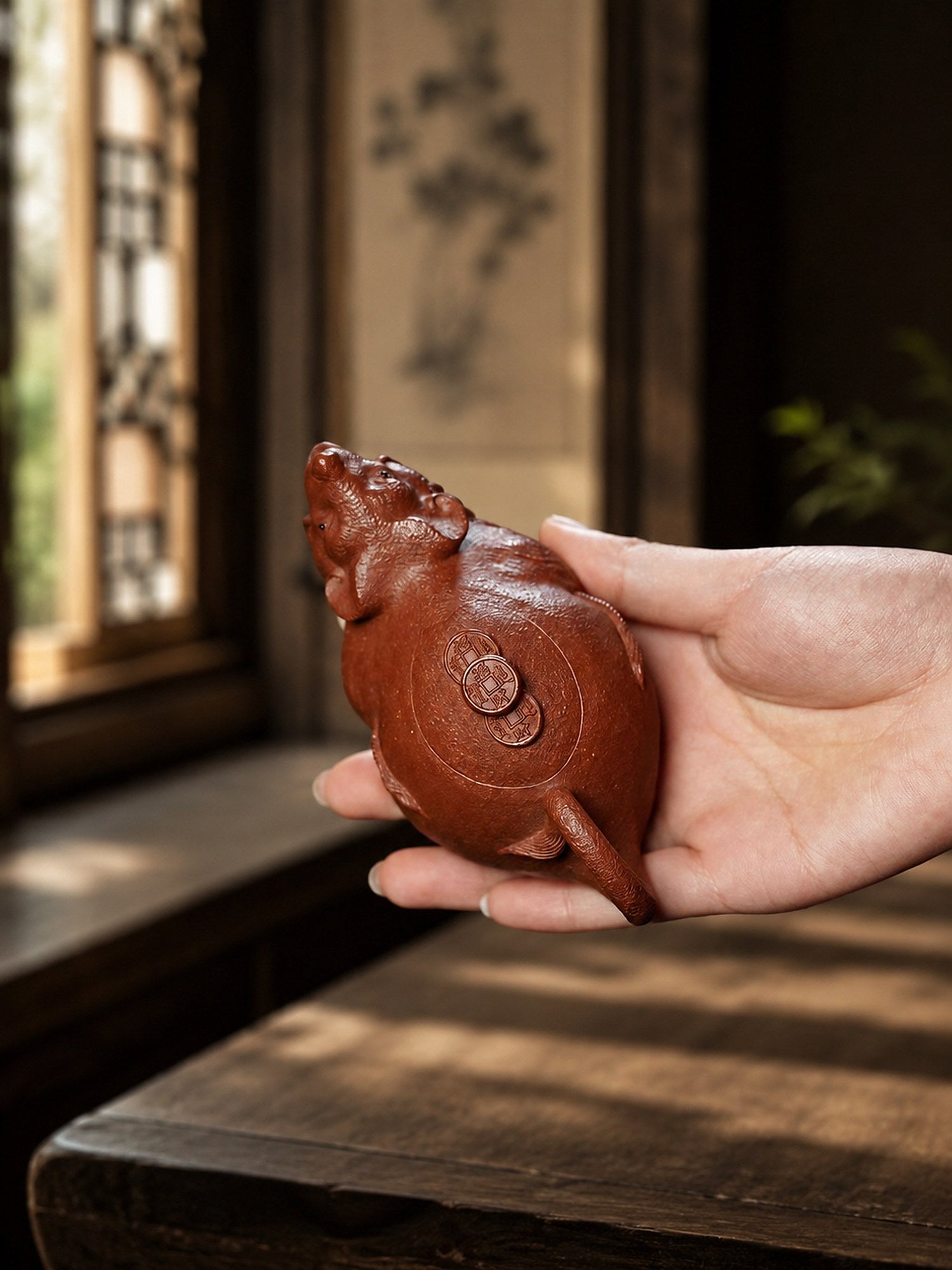 Product view 6 of 135ml Sculptural Form zisha teapot in Red Jiangponi Clay, No. 262
