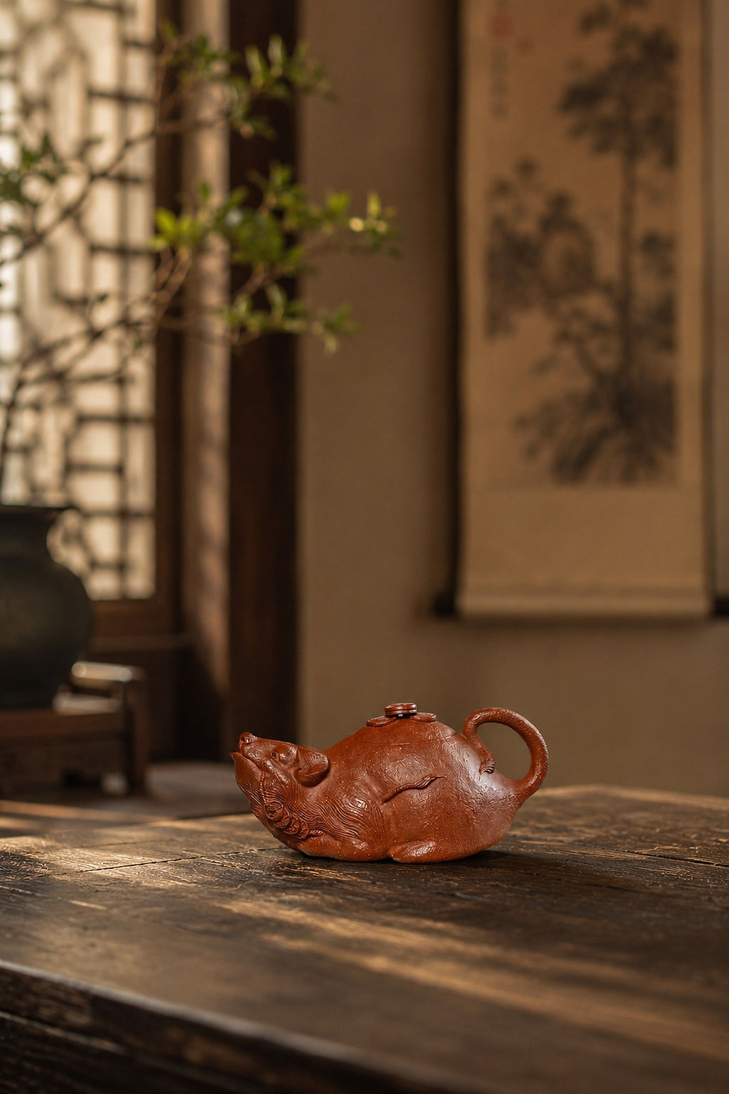 Product view 7 of 135ml Sculptural Form zisha teapot in Red Jiangponi Clay, No. 262