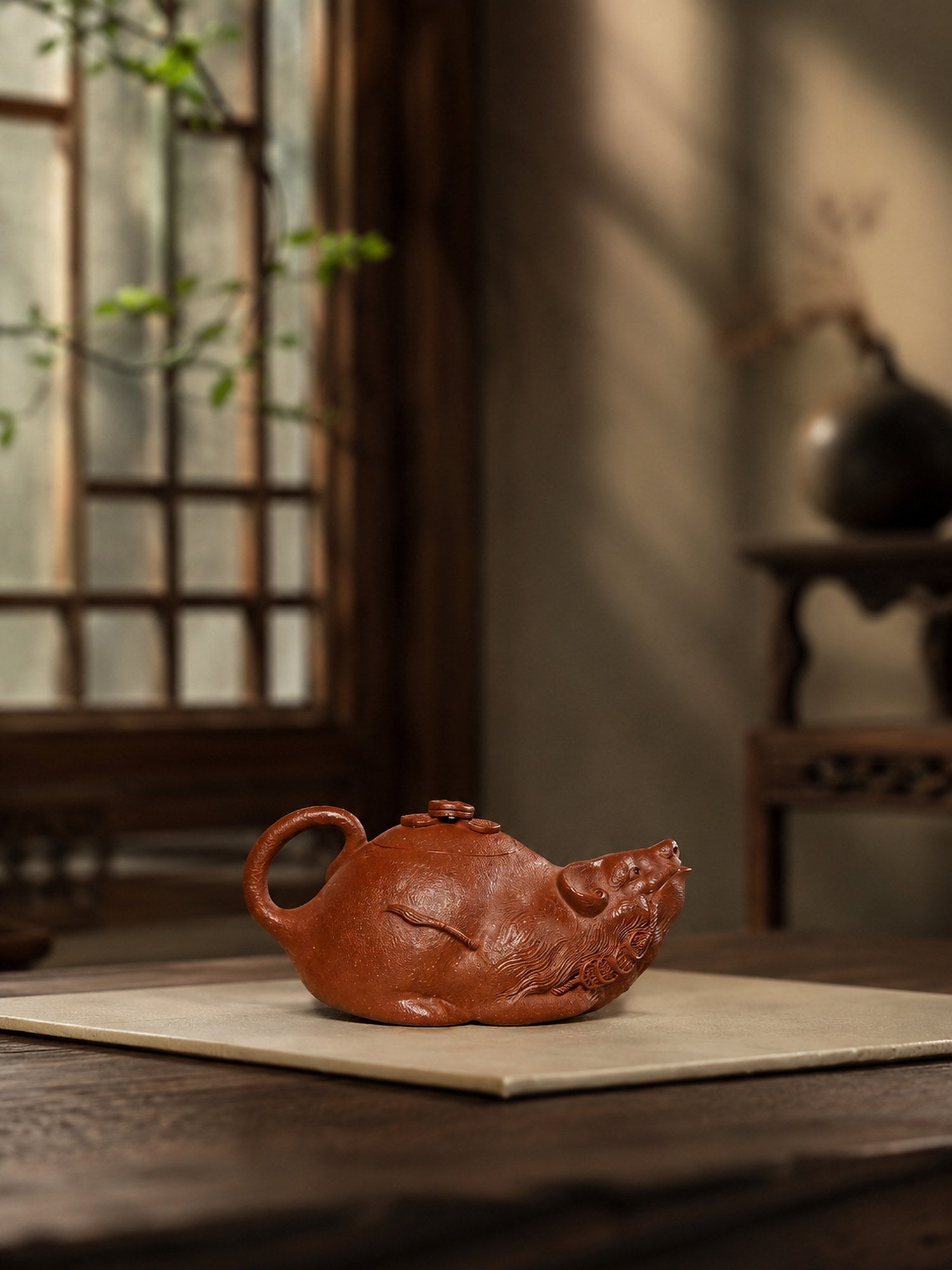 Product view 8 of 135ml Sculptural Form zisha teapot in Red Jiangponi Clay, No. 262