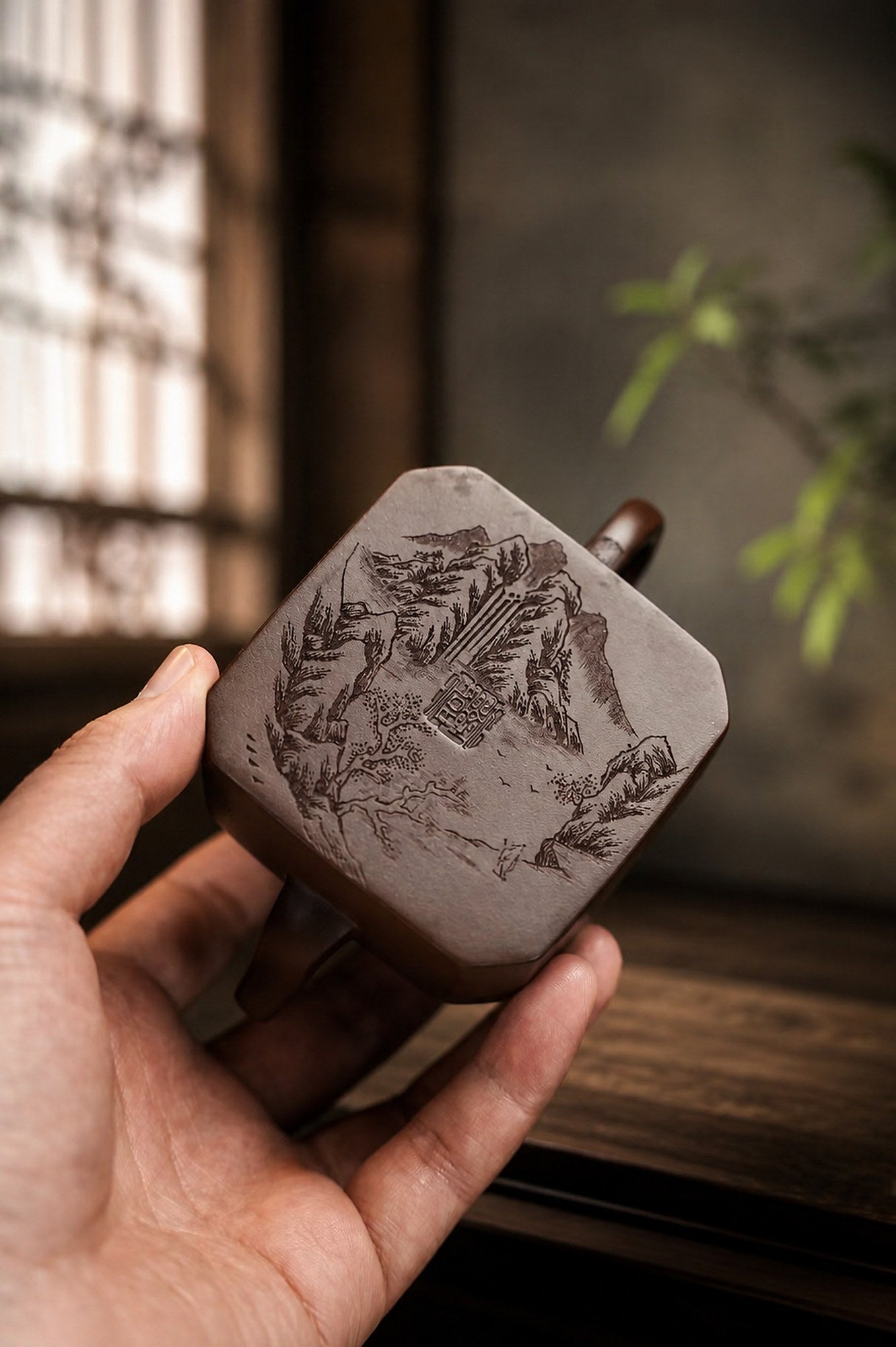 Product view 2 of 160ml Square Form zisha teapot in Aged Zini Clay, No. 340