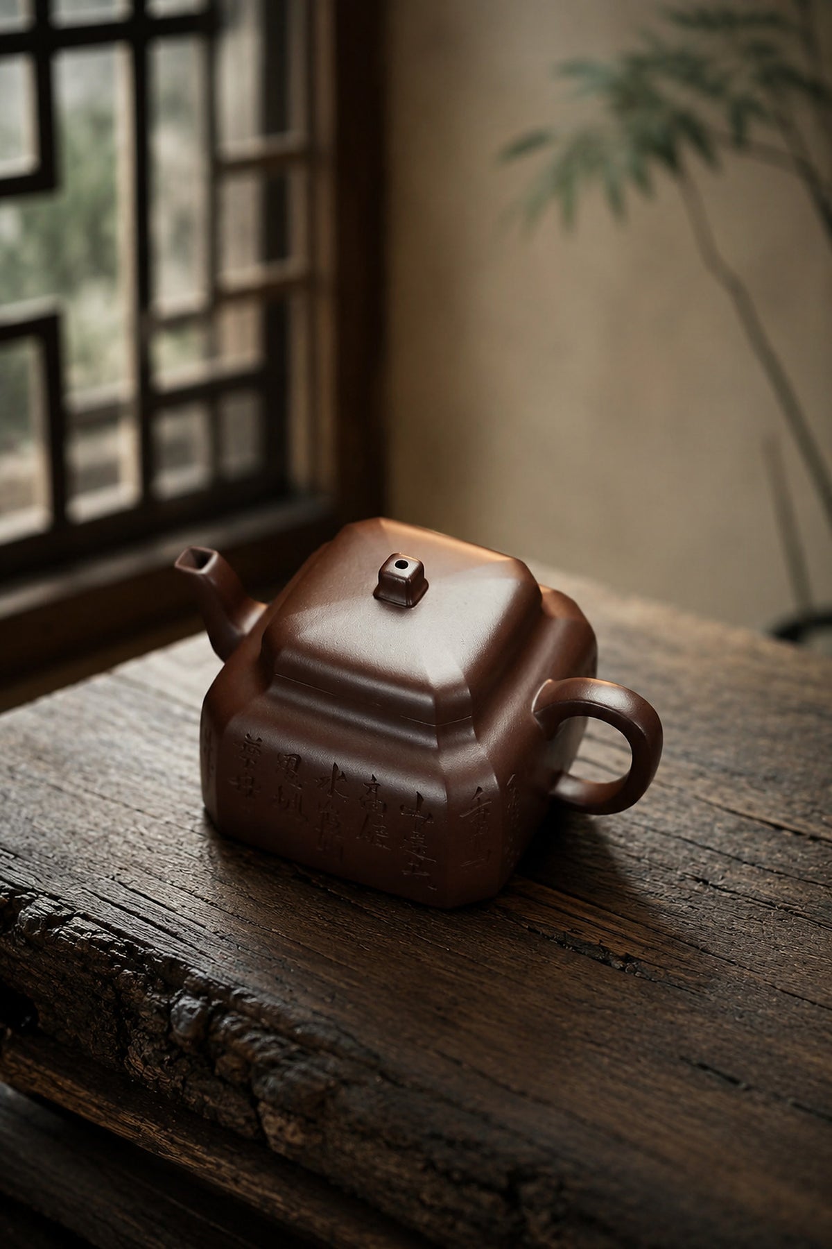 Product view 6 of 160ml Square Form zisha teapot in Aged Zini Clay, No. 340
