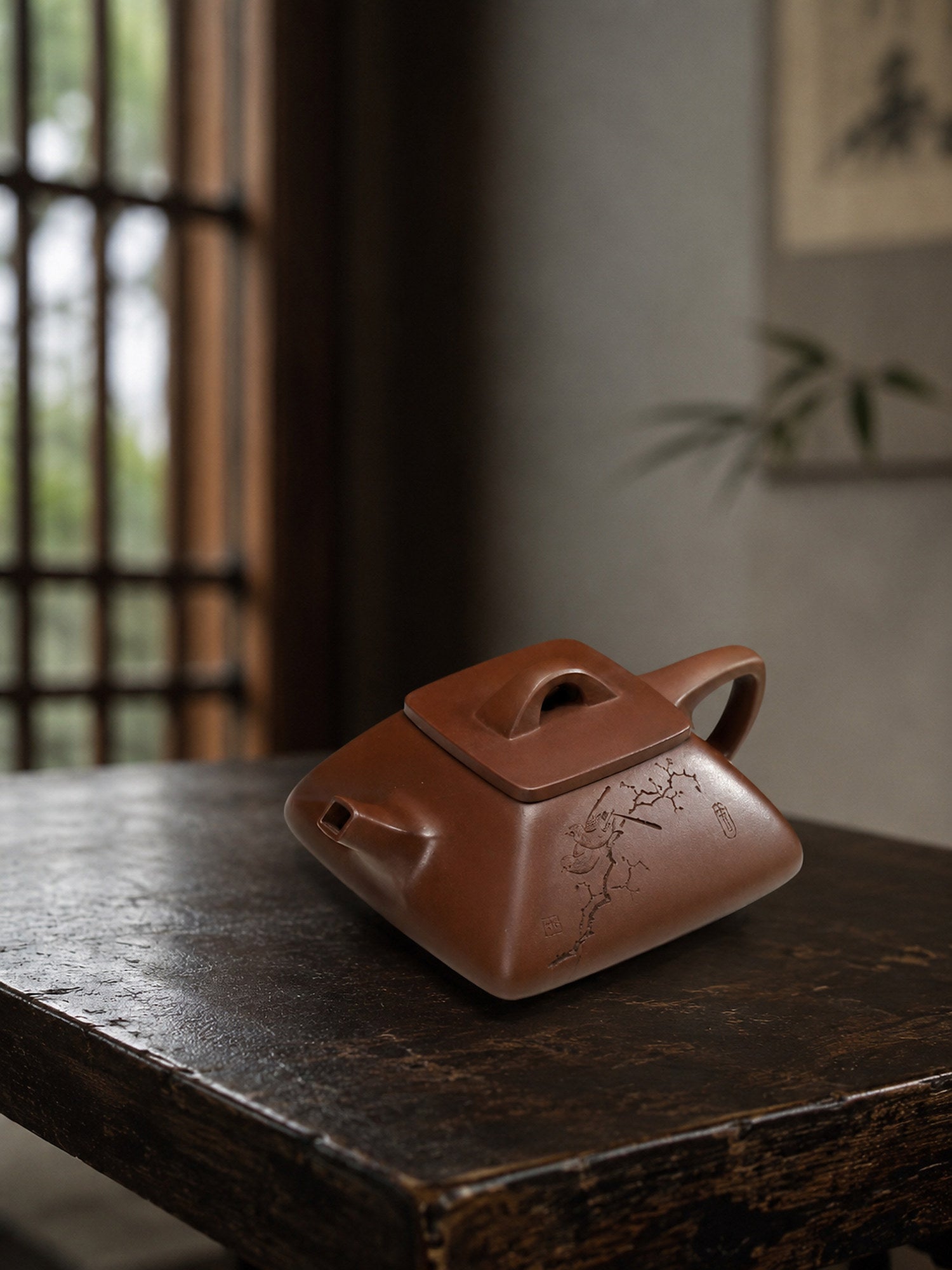 Product view 2 of 140ml Square Form zisha teapot in Aged Zini Clay, No. 378