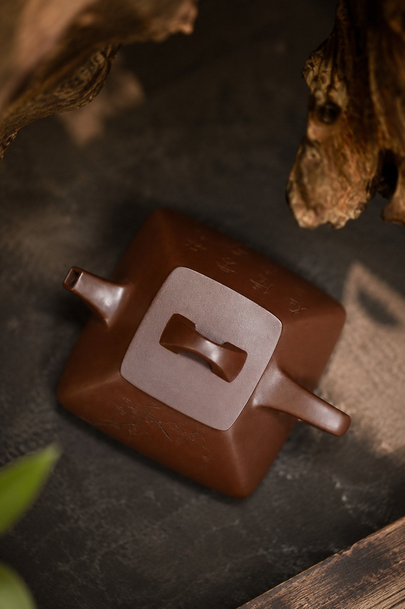 Product view 3 of 140ml Square Form zisha teapot in Aged Zini Clay, No. 378