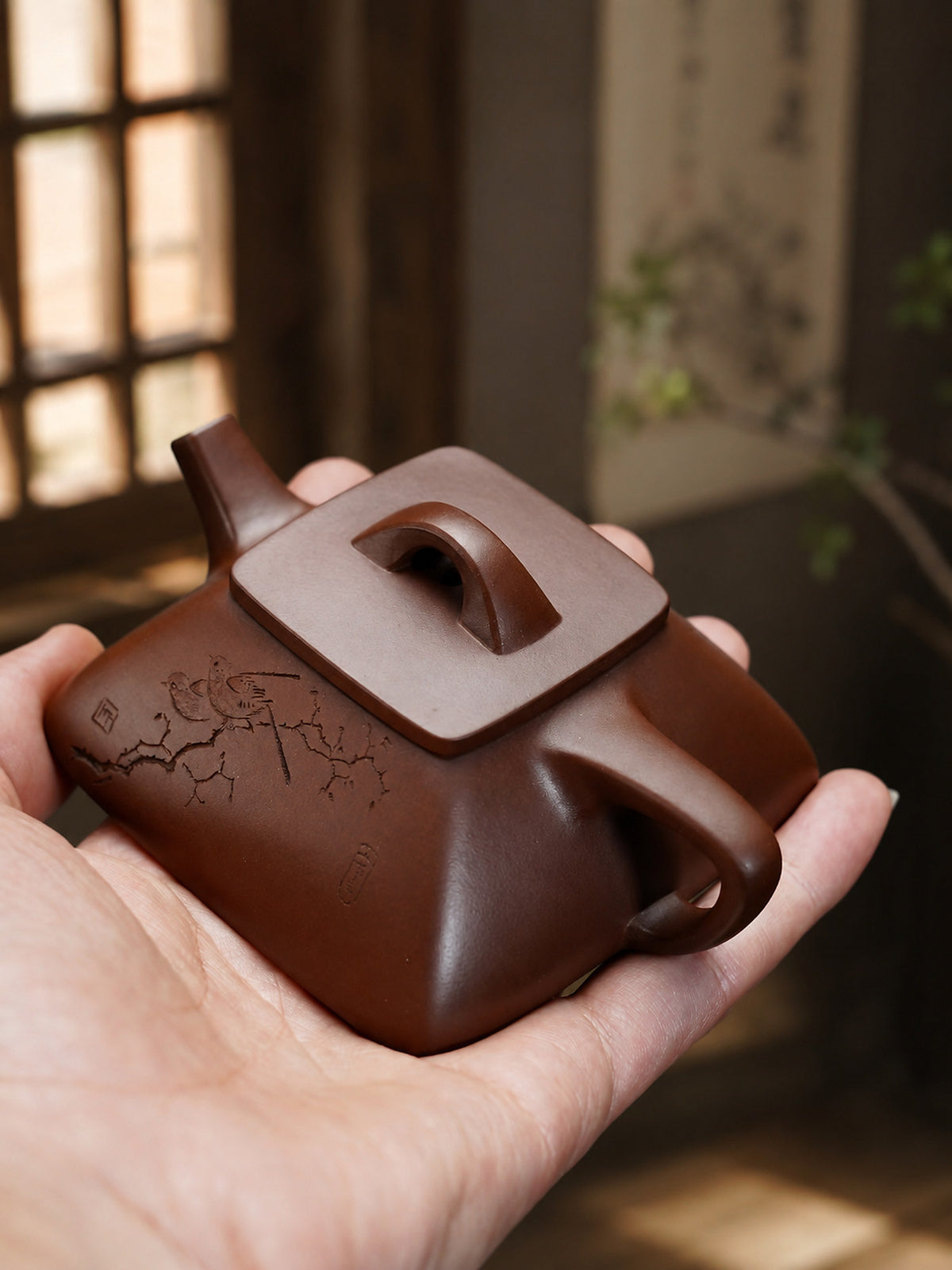 Product view 6 of 140ml Square Form zisha teapot in Aged Zini Clay, No. 378