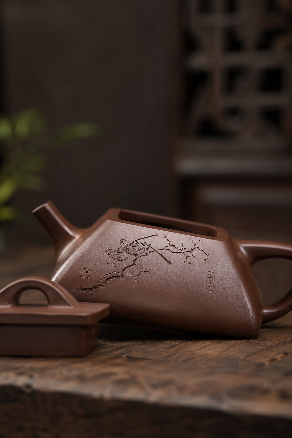 Product view 8 of 140ml Square Form zisha teapot in Aged Zini Clay, No. 378