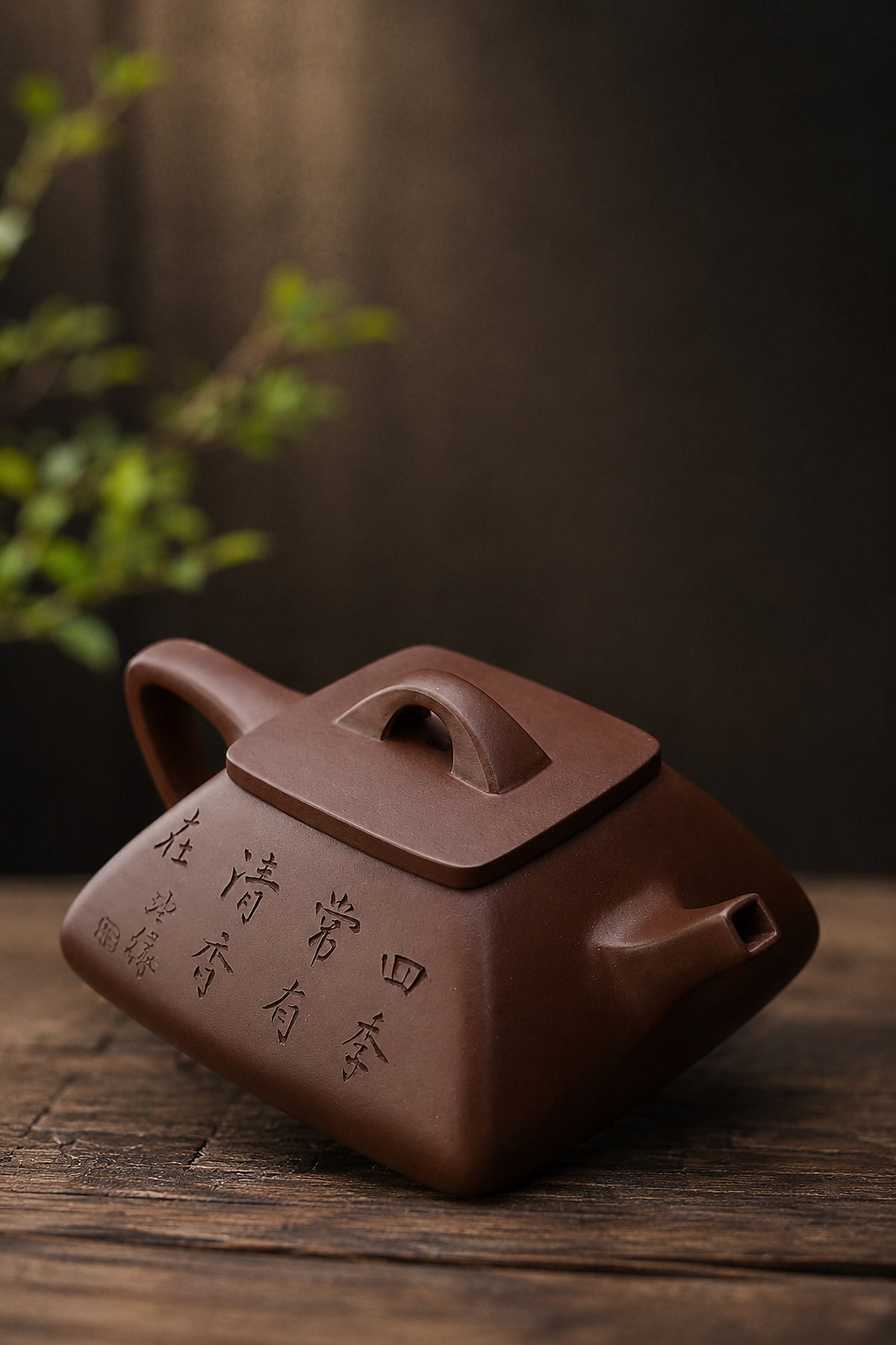Product view 9 of 140ml Square Form zisha teapot in Aged Zini Clay, No. 378