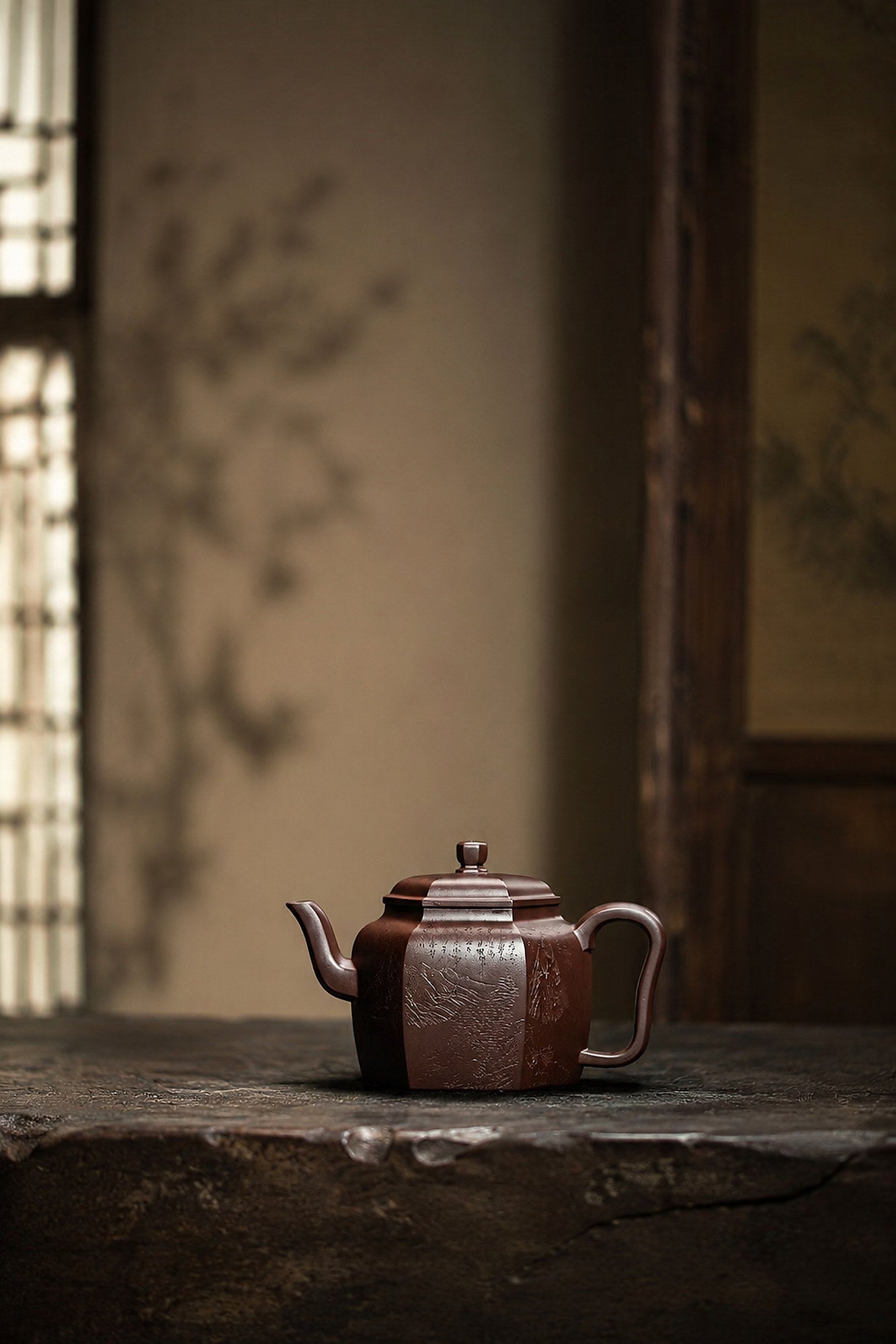 Product view 3 of 120ml Square Form zisha teapot in Aged Zini Clay, No. 437