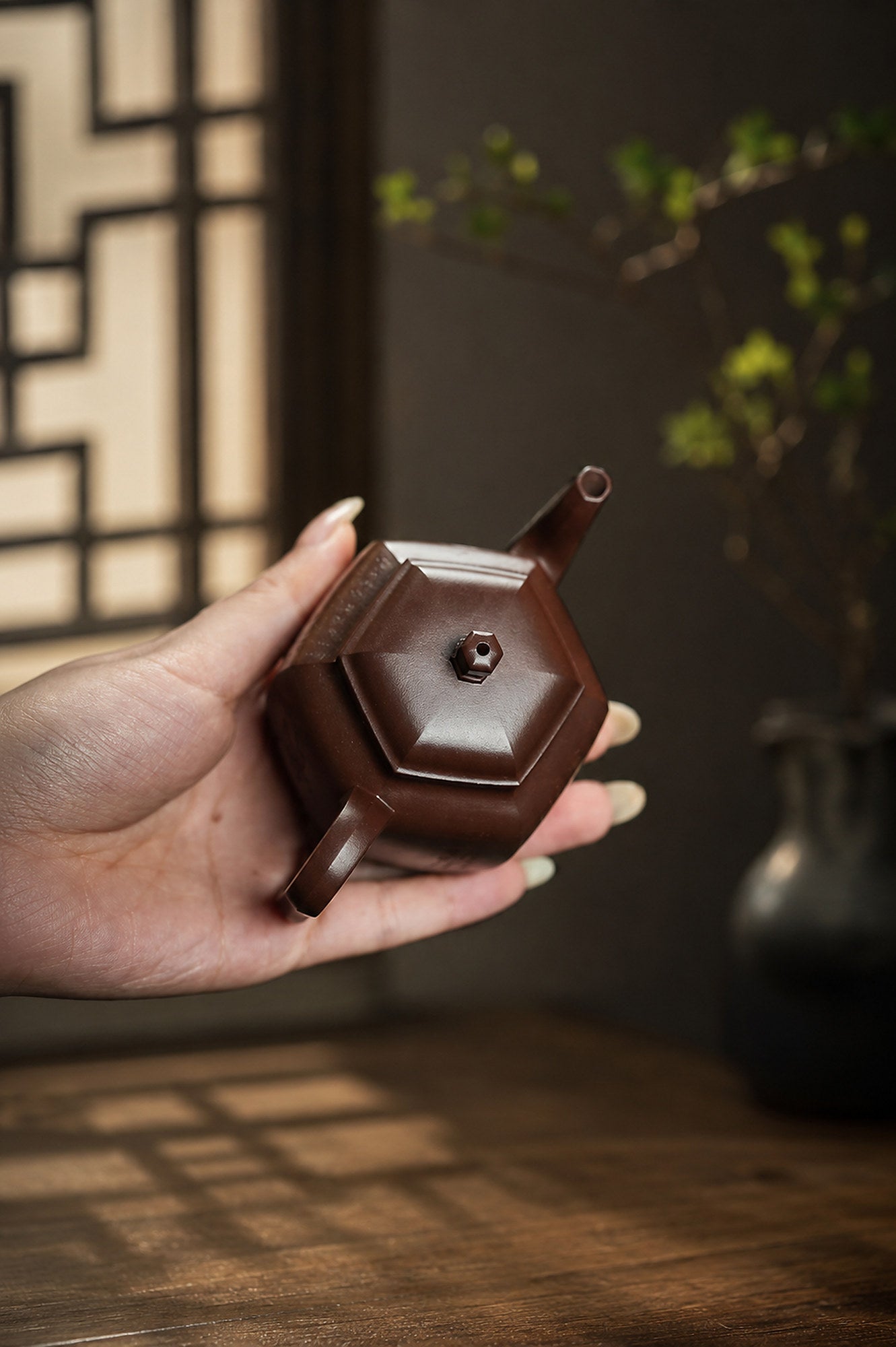 Product view 4 of 120ml Square Form zisha teapot in Aged Zini Clay, No. 437