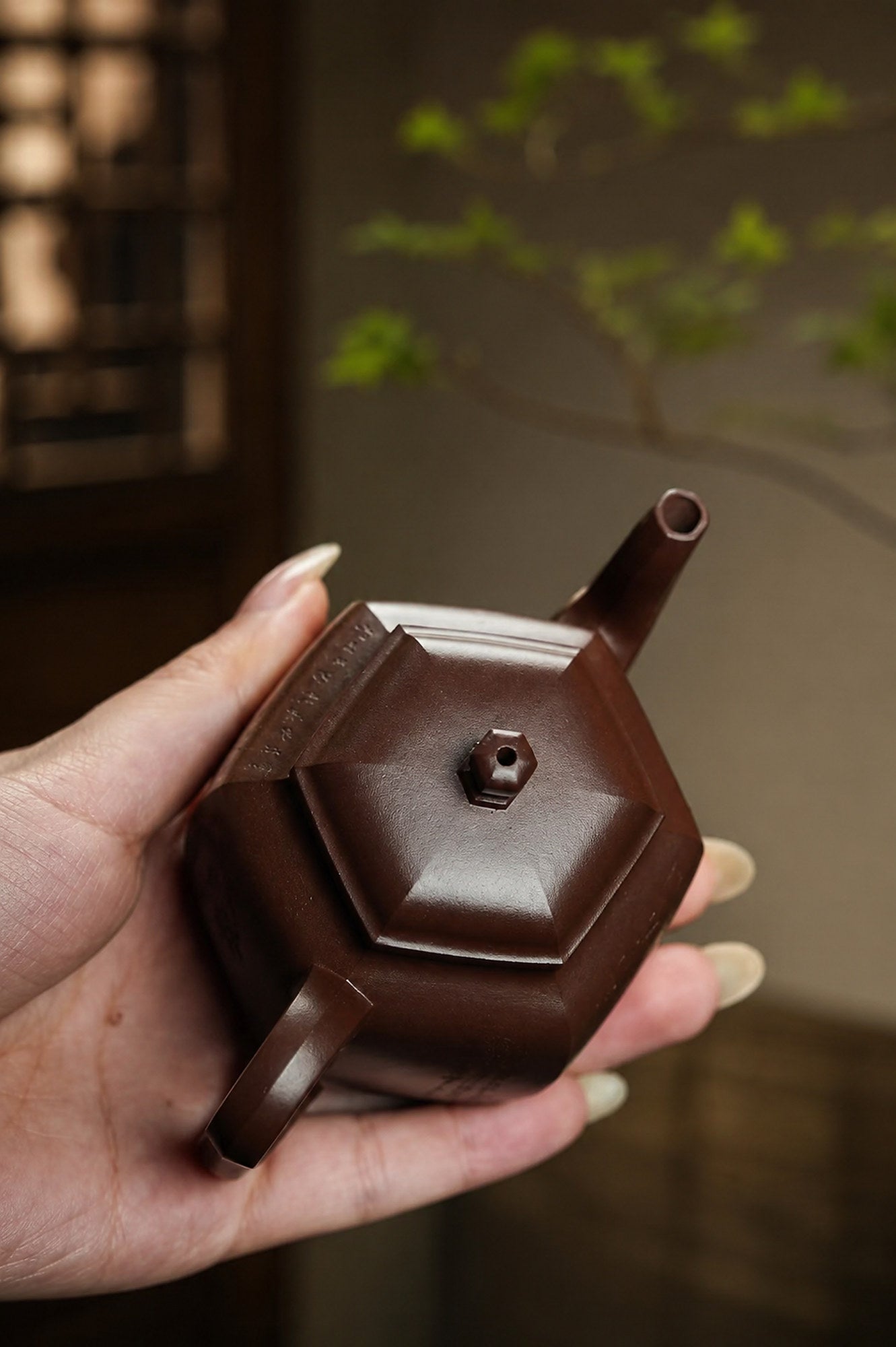 Product view 5 of 120ml Square Form zisha teapot in Aged Zini Clay, No. 437