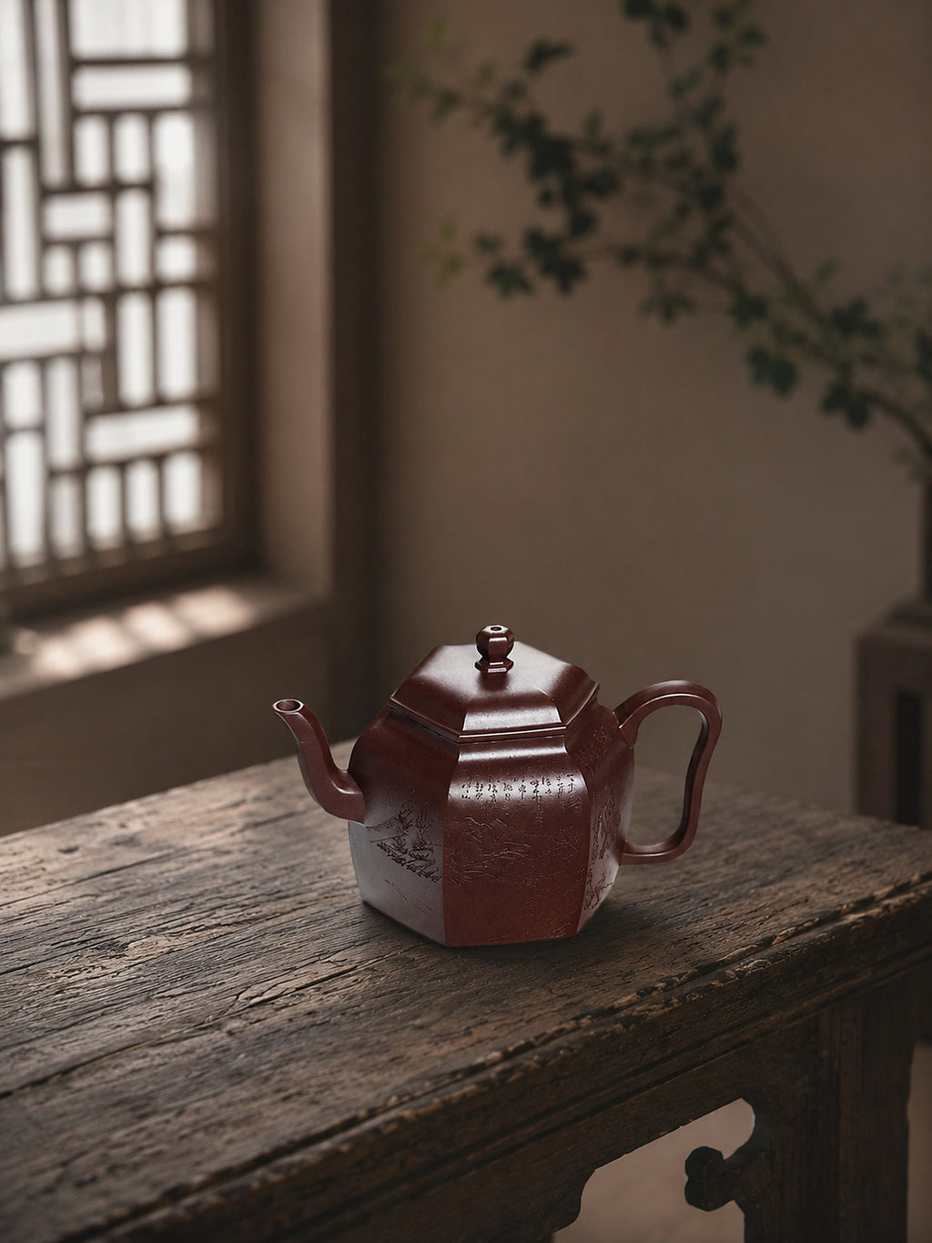 Product view 6 of 120ml Square Form zisha teapot in Aged Zini Clay, No. 437