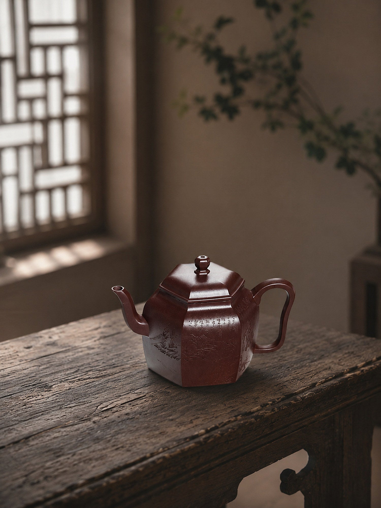 Product view 6 of 120ml Square Form zisha teapot in Aged Zini Clay, No. 437