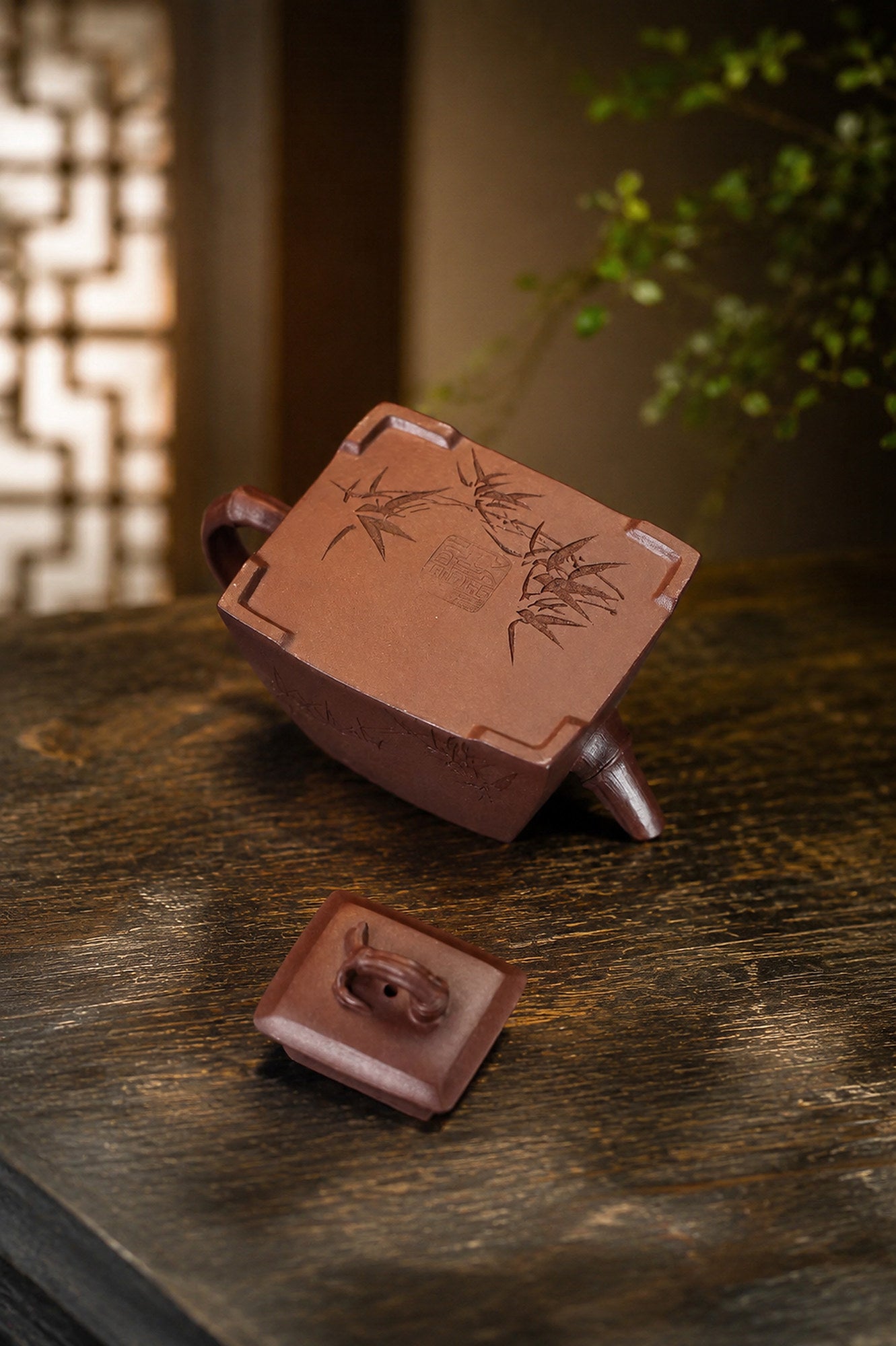 Product view 2 of 80ml Square Form zisha teapot in Dicaoqing Zini Clay, No. 360