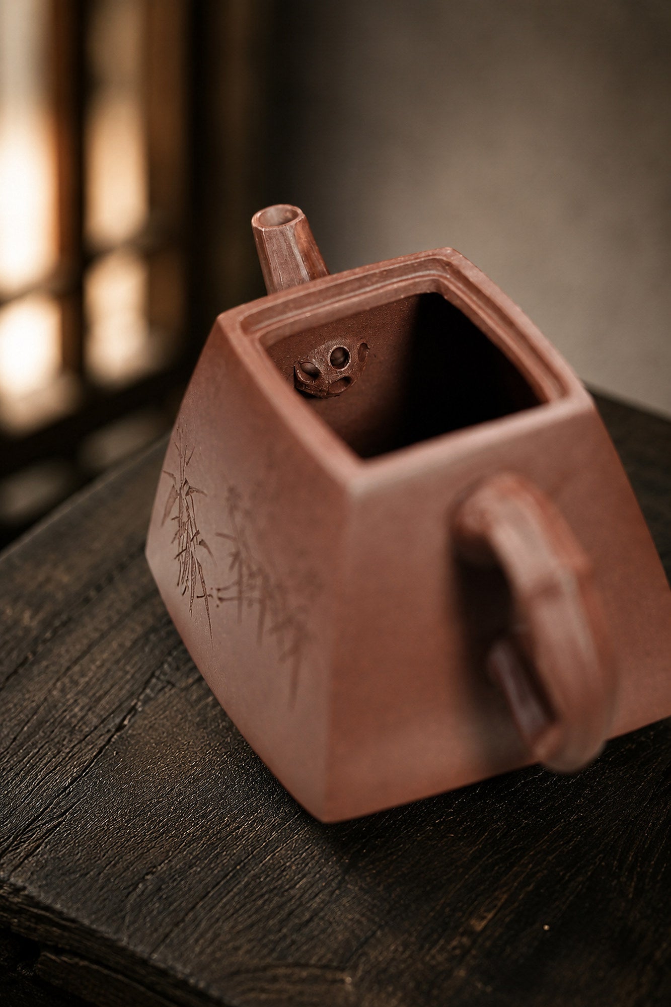 Product view 4 of 80ml Square Form zisha teapot in Dicaoqing Zini Clay, No. 360