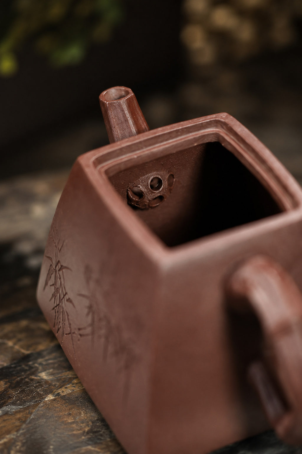 Product view 5 of 80ml Square Form zisha teapot in Dicaoqing Zini Clay, No. 360
