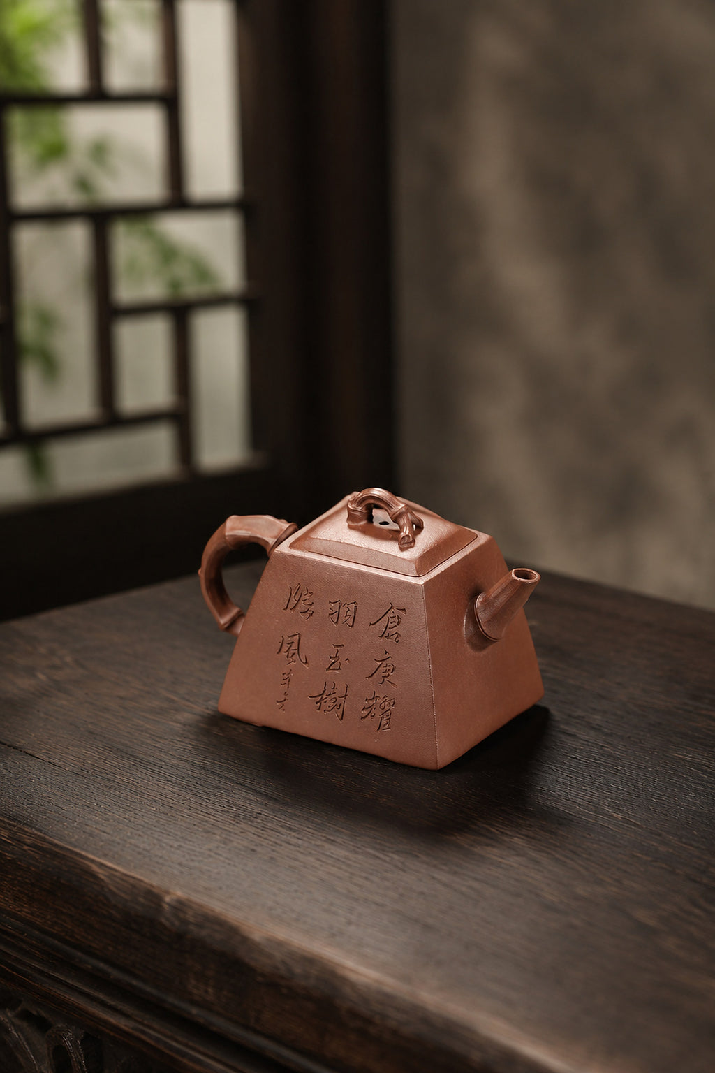 Product view 6 of 80ml Square Form zisha teapot in Dicaoqing Zini Clay, No. 360