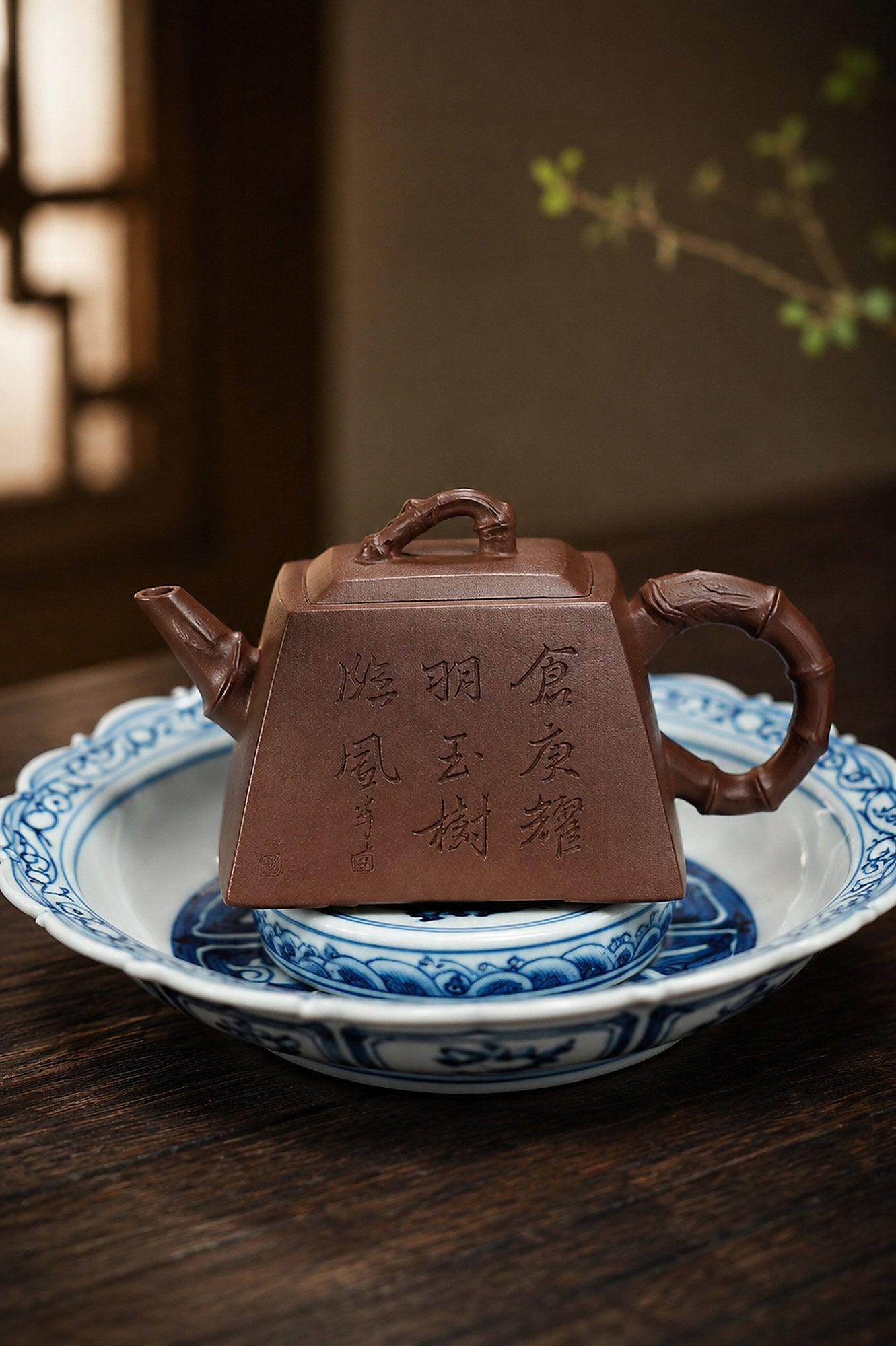Product view 8 of 80ml Square Form zisha teapot in Dicaoqing Zini Clay, No. 360