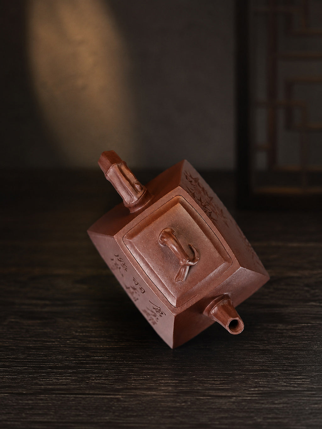Product view 9 of 80ml Square Form zisha teapot in Dicaoqing Zini Clay, No. 360