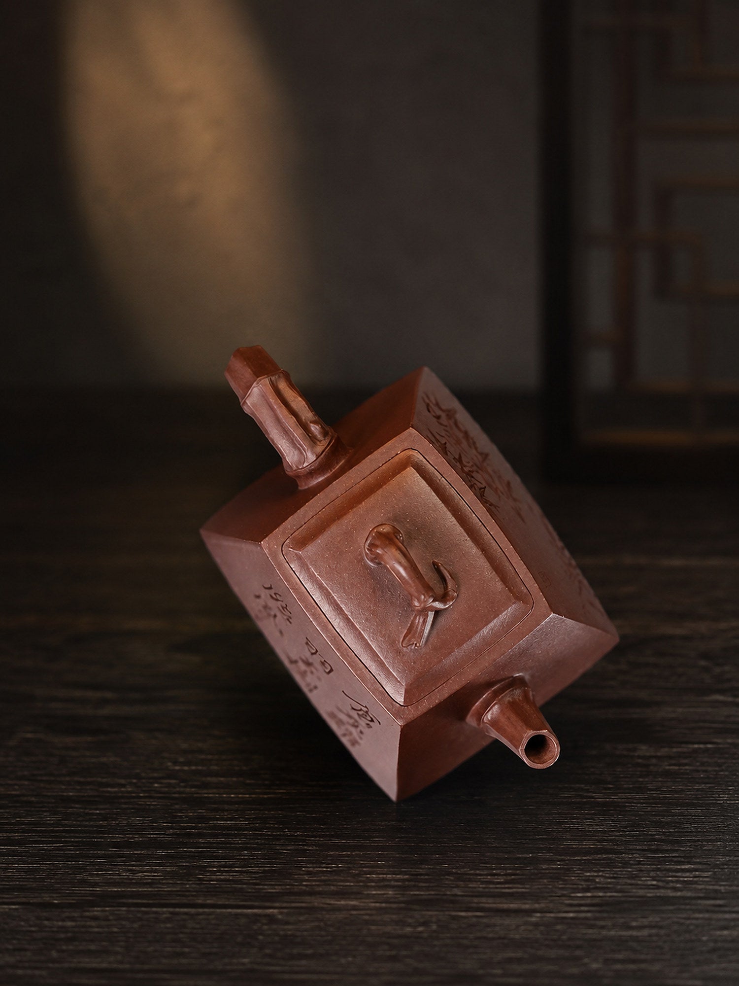 Product view 9 of 80ml Square Form zisha teapot in Dicaoqing Zini Clay, No. 360