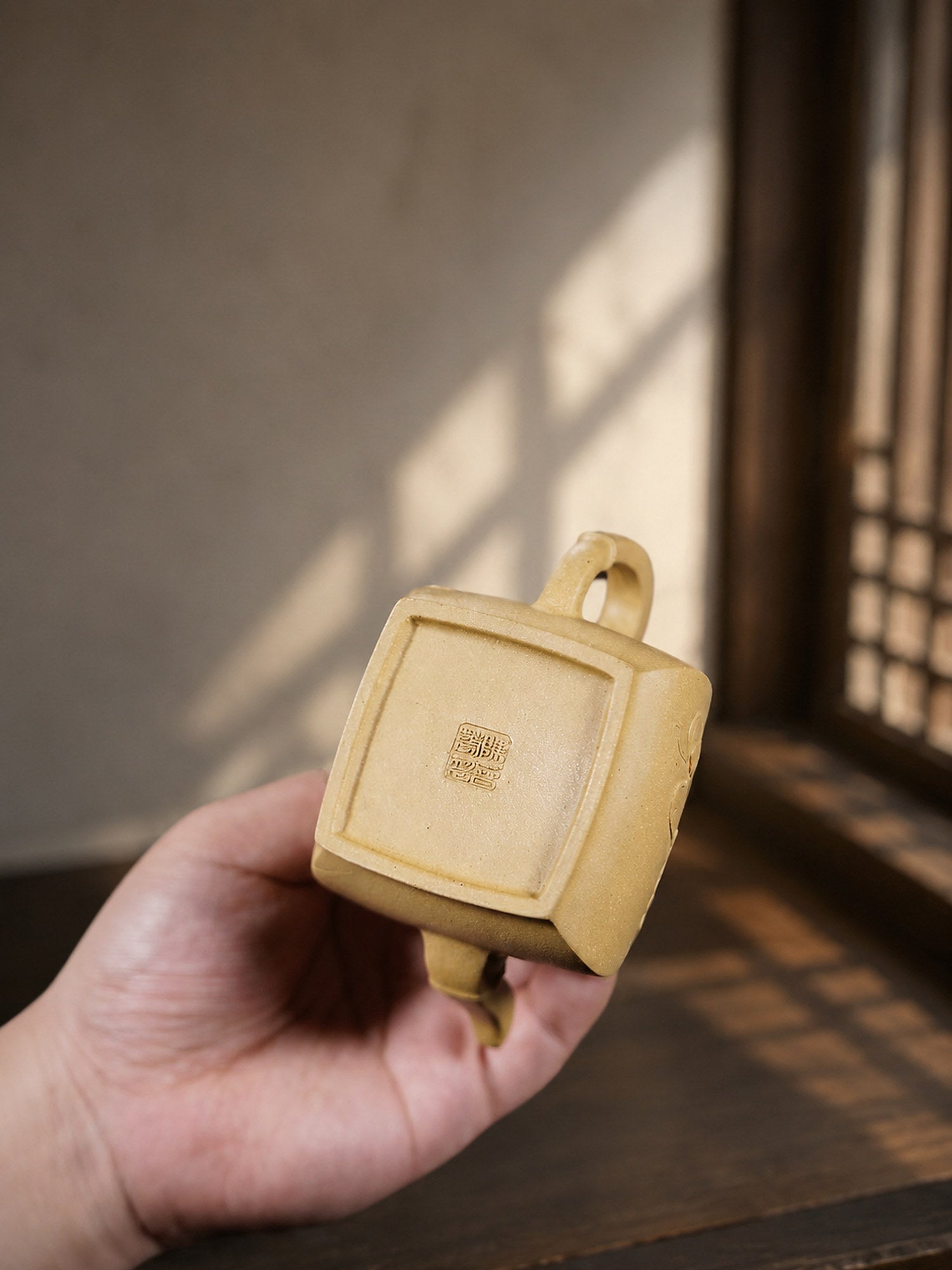 Product view 1 of 180ml Square Form zisha teapot in Golden Duanni Clay, No. 427