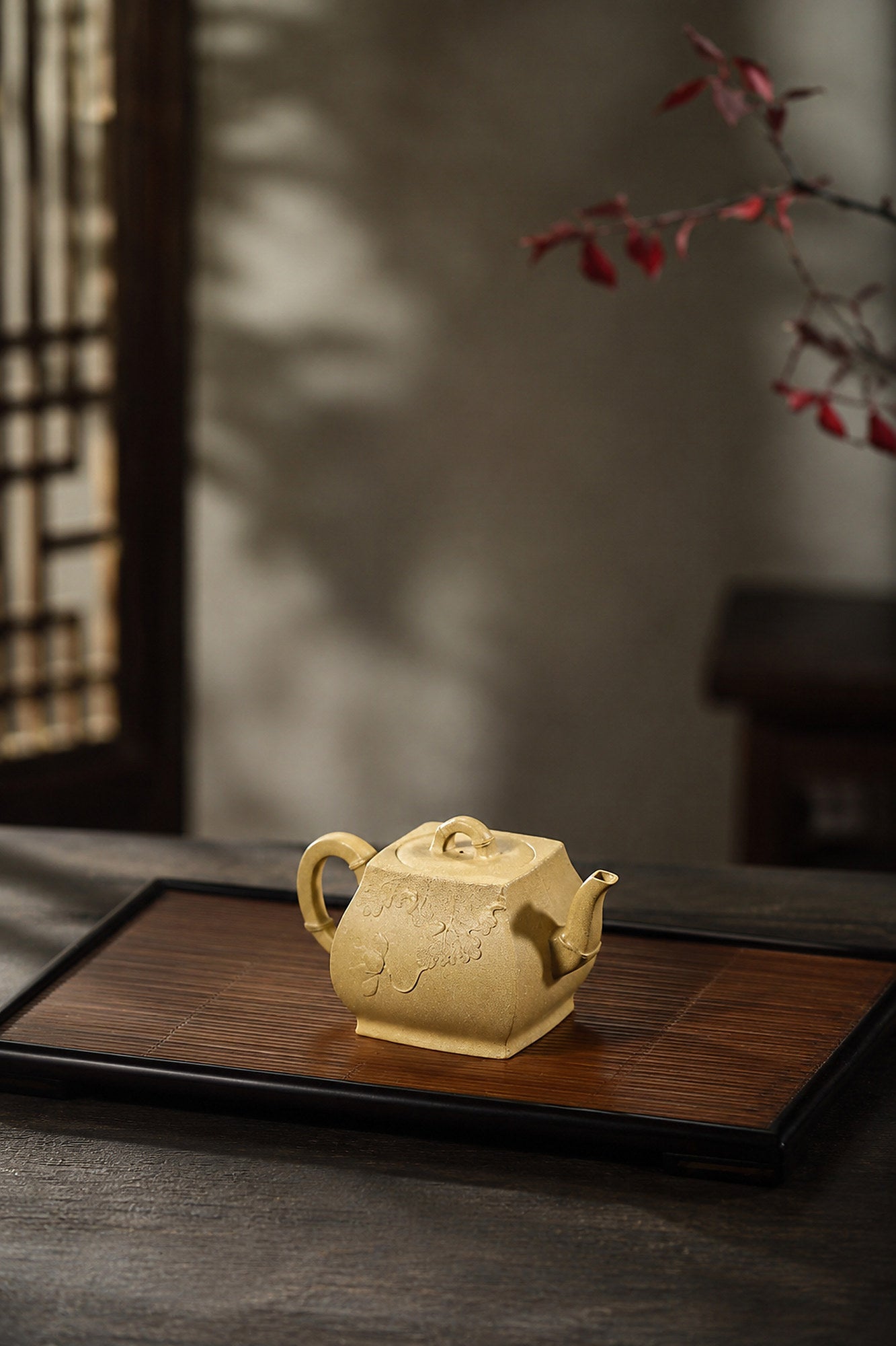 Product view 4 of 180ml Square Form zisha teapot in Golden Duanni Clay, No. 427