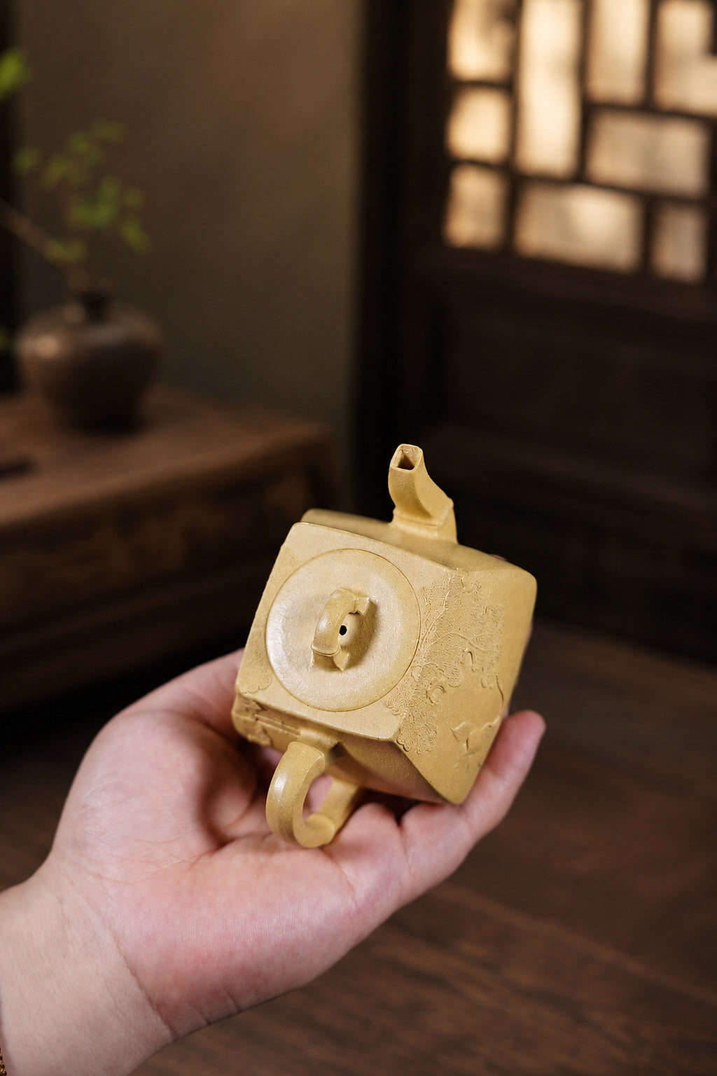 Product view 7 of 180ml Square Form zisha teapot in Golden Duanni Clay, No. 427