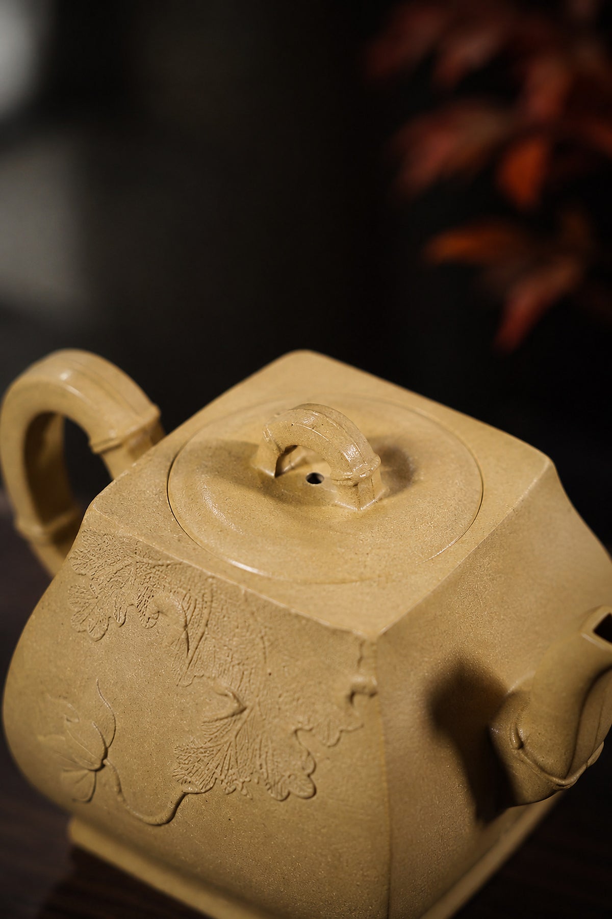 Product view 8 of 180ml Square Form zisha teapot in Golden Duanni Clay, No. 427