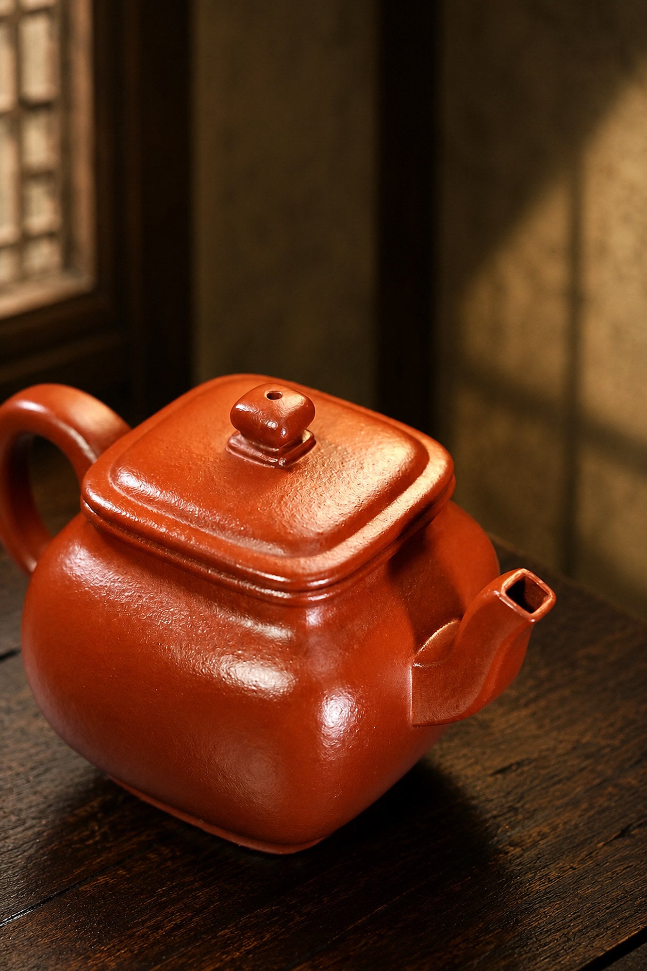 Product view 2 of 130ml Square Form zisha teapot in Zhuni Clay, No. 386