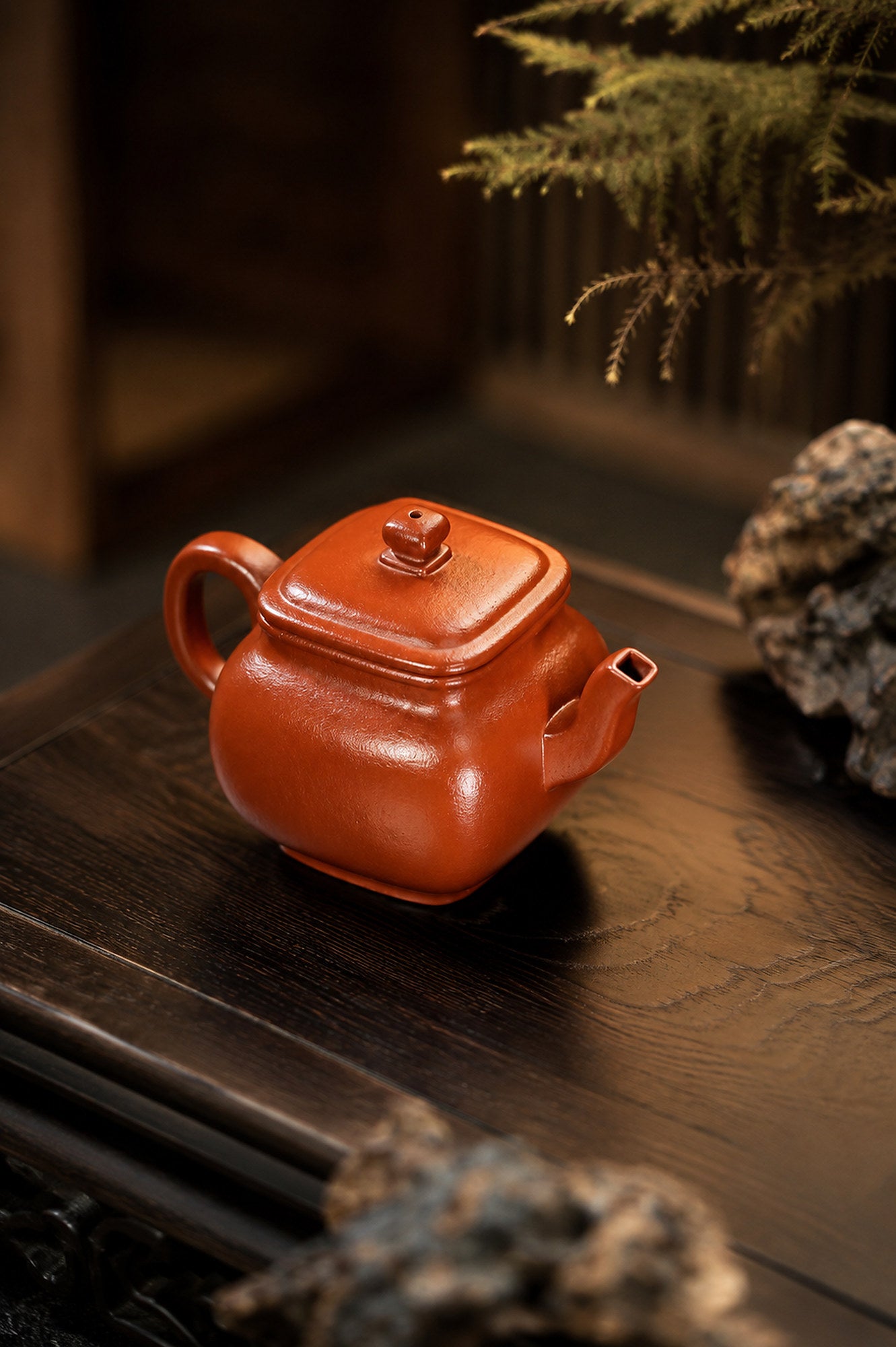 Product view 4 of 130ml Square Form zisha teapot in Zhuni Clay, No. 386