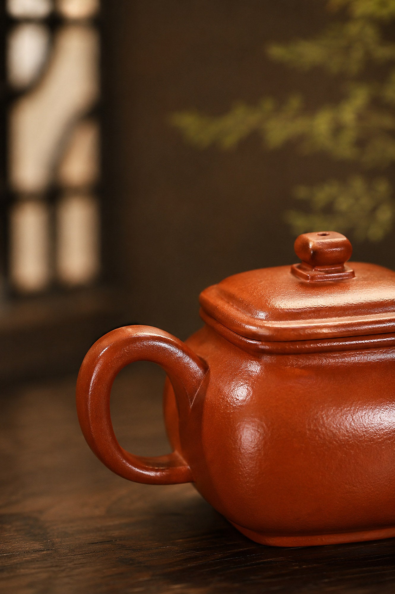 Product view 8 of 130ml Square Form zisha teapot in Zhuni Clay, No. 386