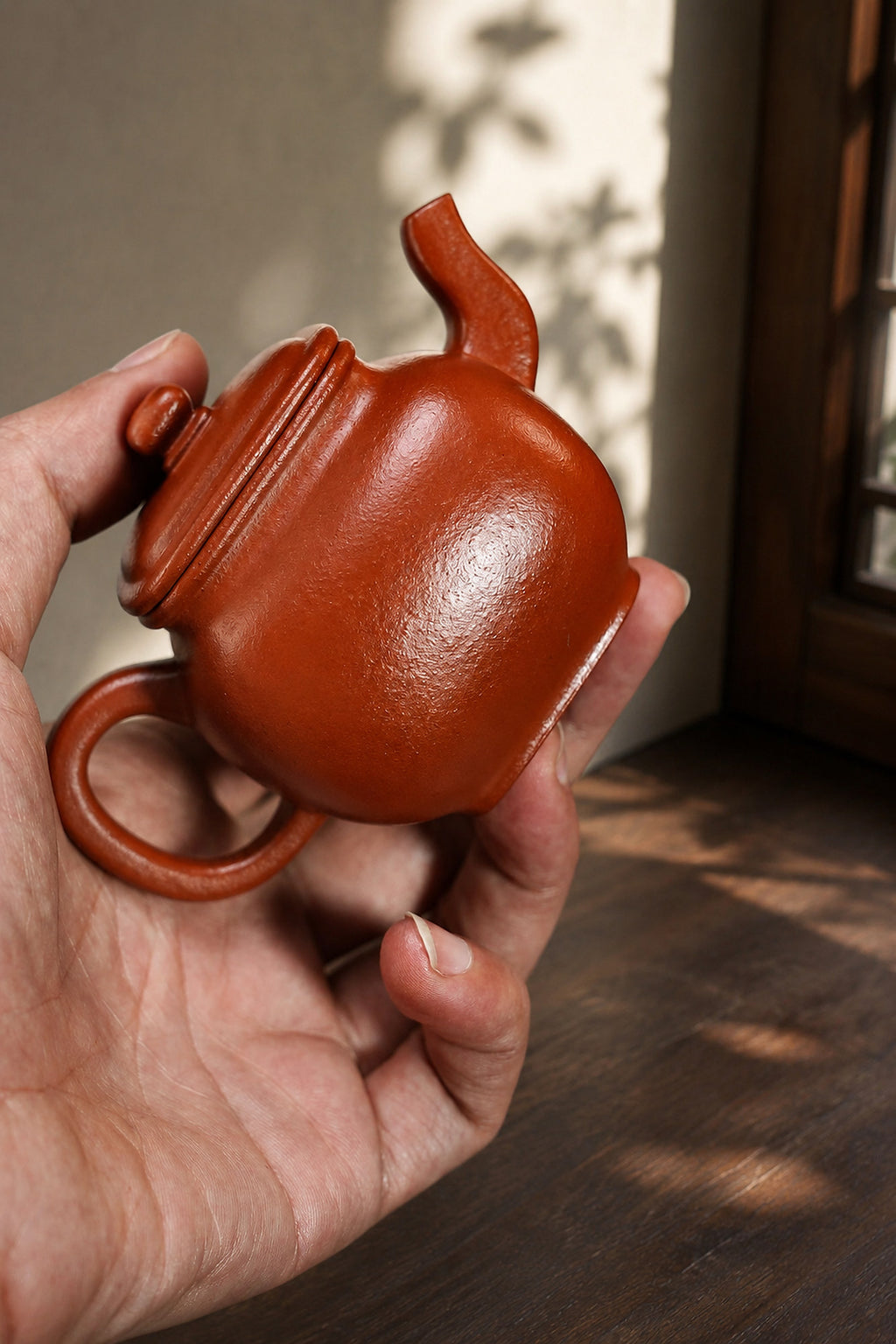 Product view 9 of 130ml Square Form zisha teapot in Zhuni Clay, No. 386