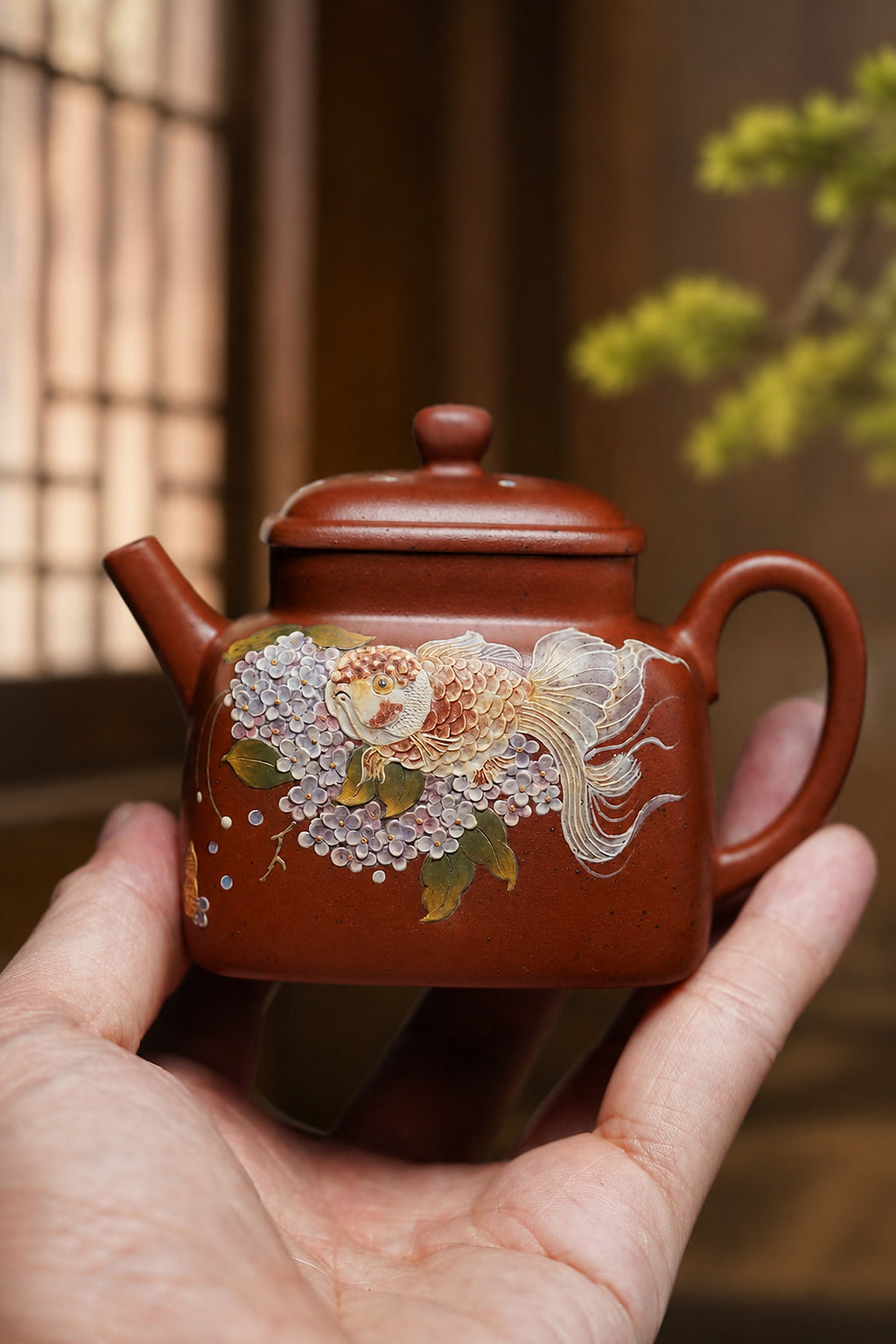 Product view 9 of 160ml Square Form zisha teapot in Zhuni Clay, No. 425