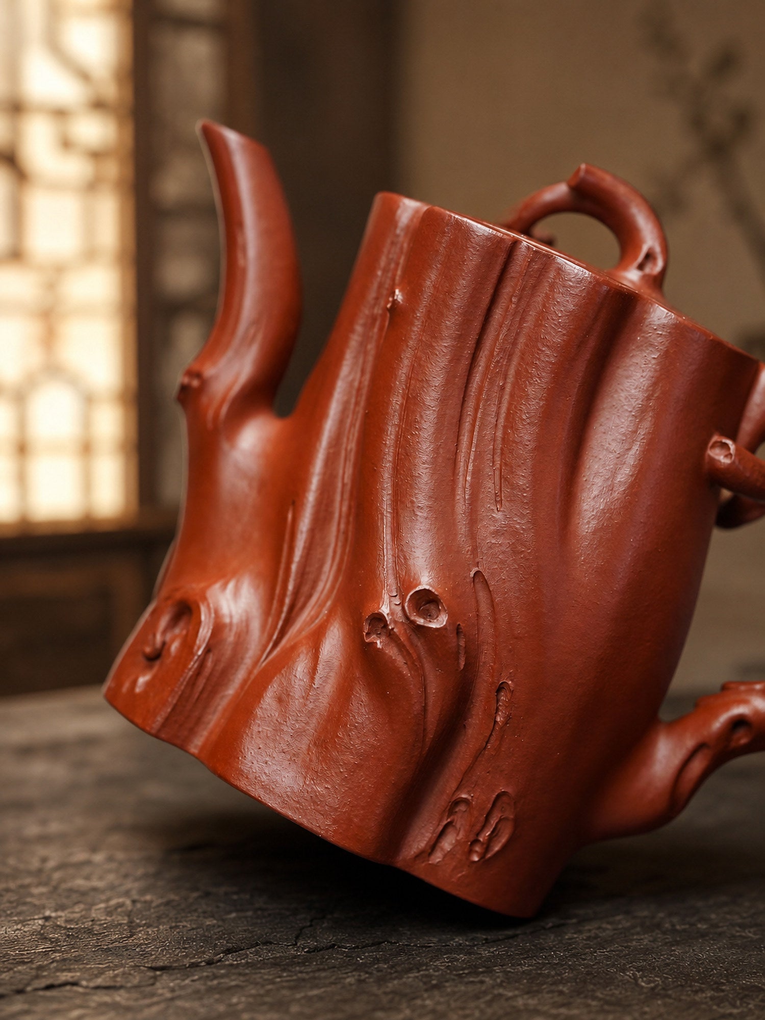 Product view 5 of 200ml Tree-Trunk Sculptural Form zisha teapot in Zhuni Clay, No. 224
