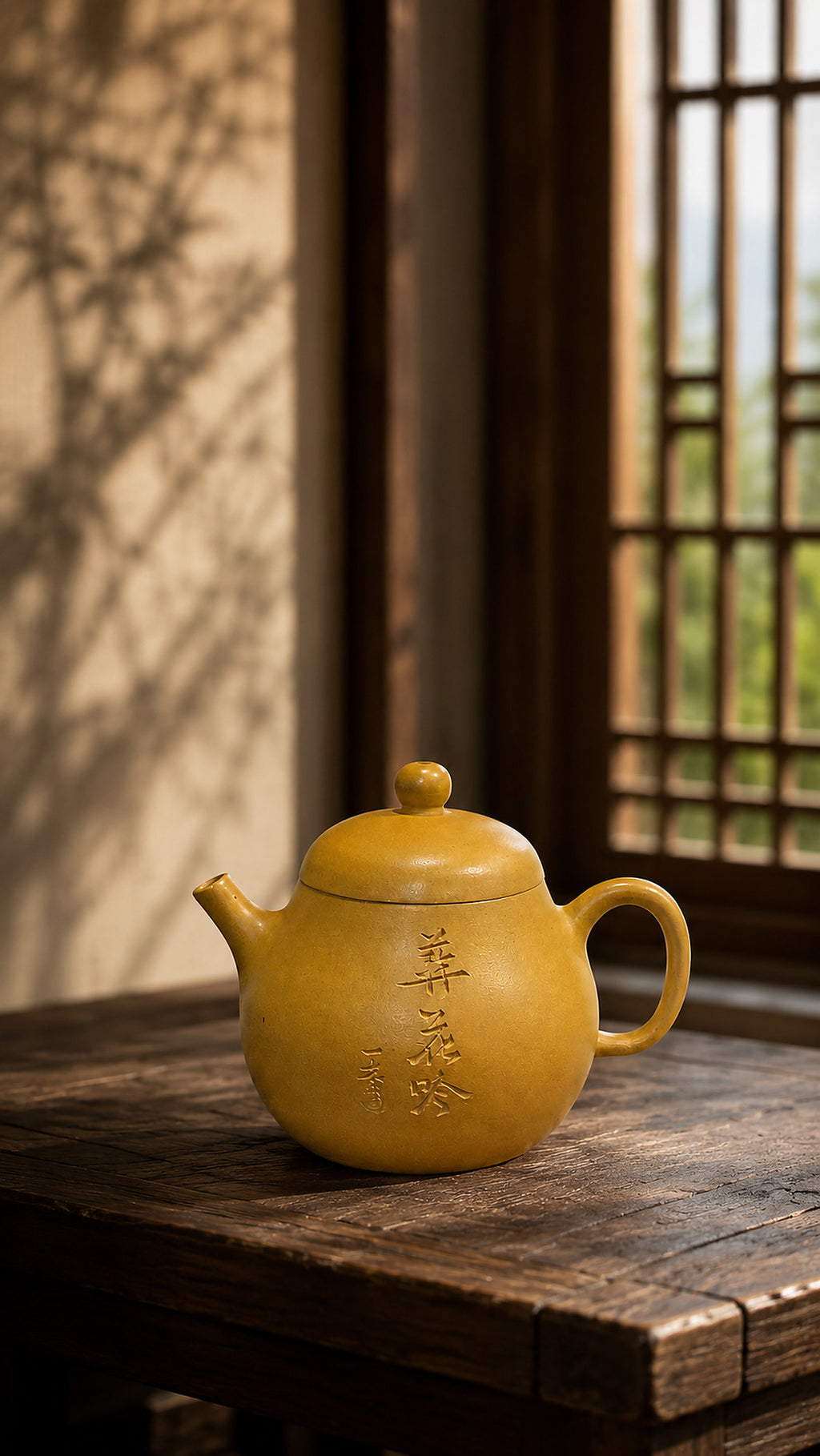 Golden Duanni Wendan Yixing teapot, full side view