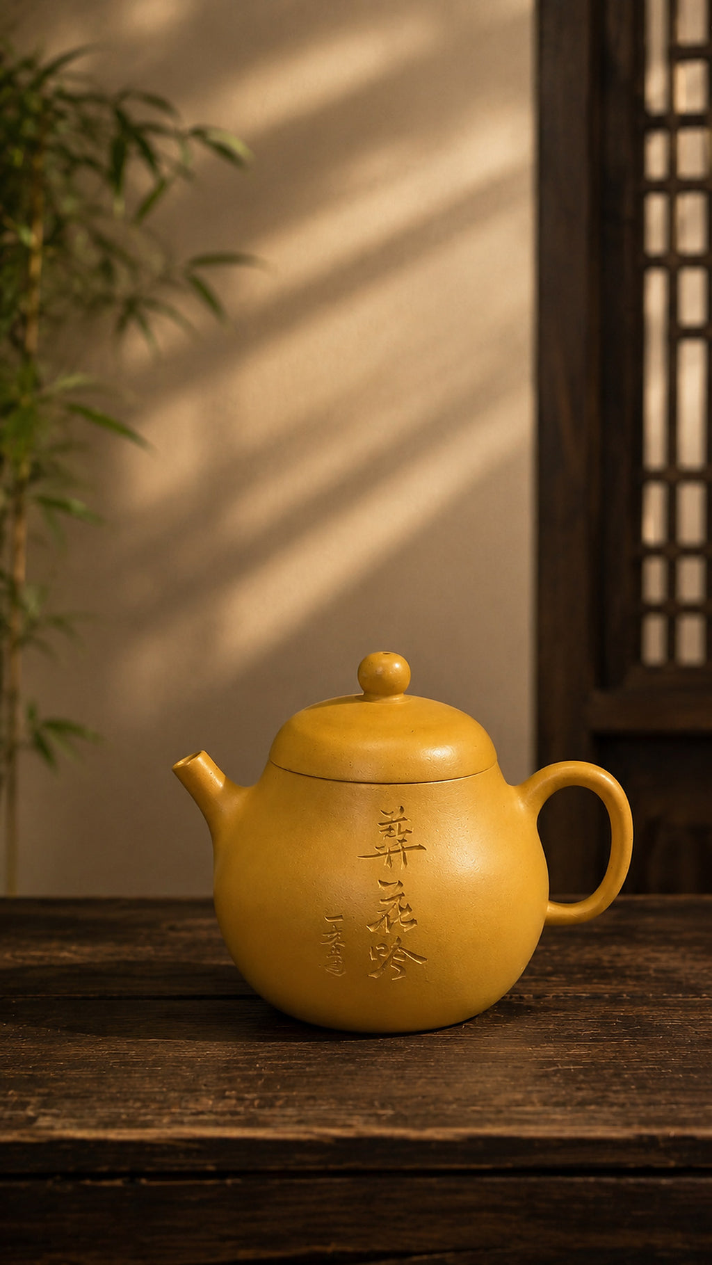 Golden Duanni Wendan teapot in a warm interior setting