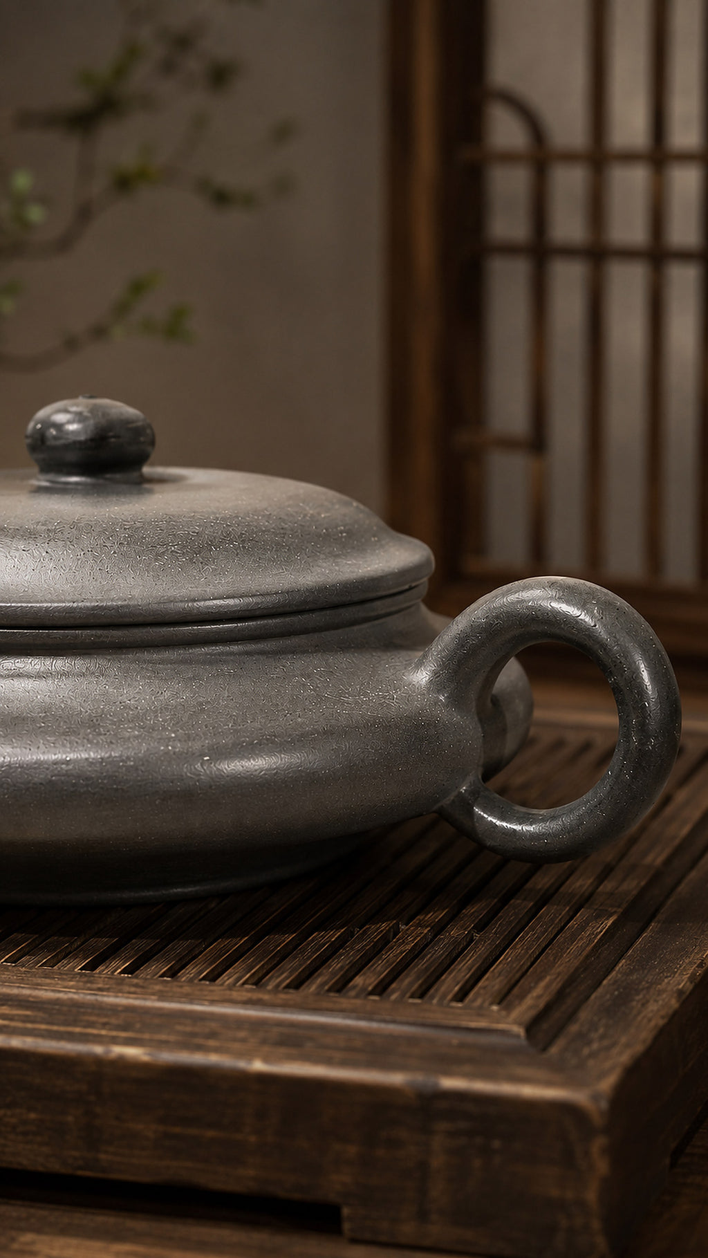 Chao Xu Bian teapot close-up of loop handle and lid rim