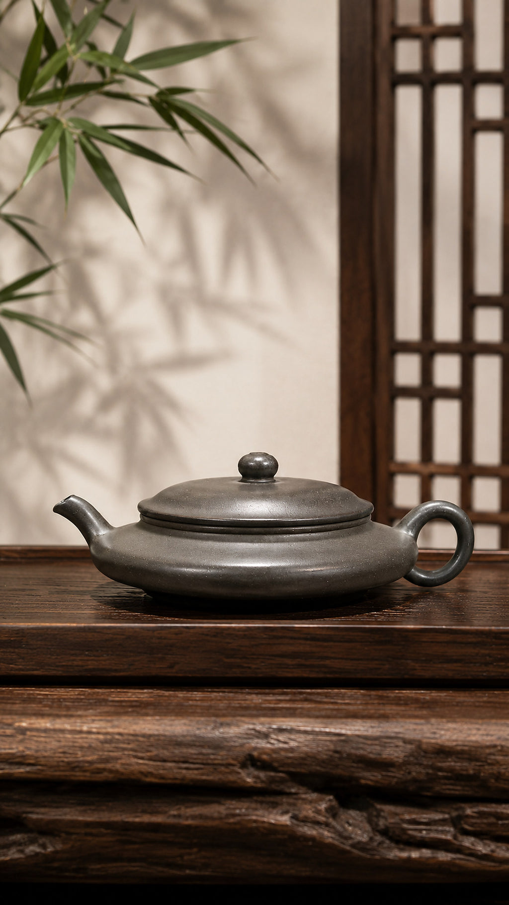 Tianqingni Chao Xu Bian teapot on rustic wood
