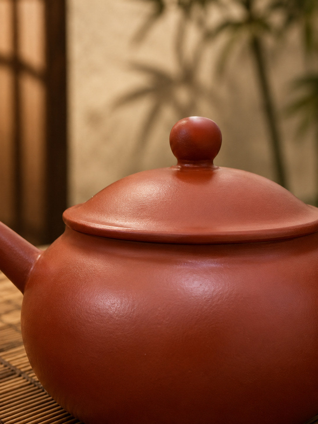 Yuan Bao teapot, close-up of the domed lid, round knob, and smooth body